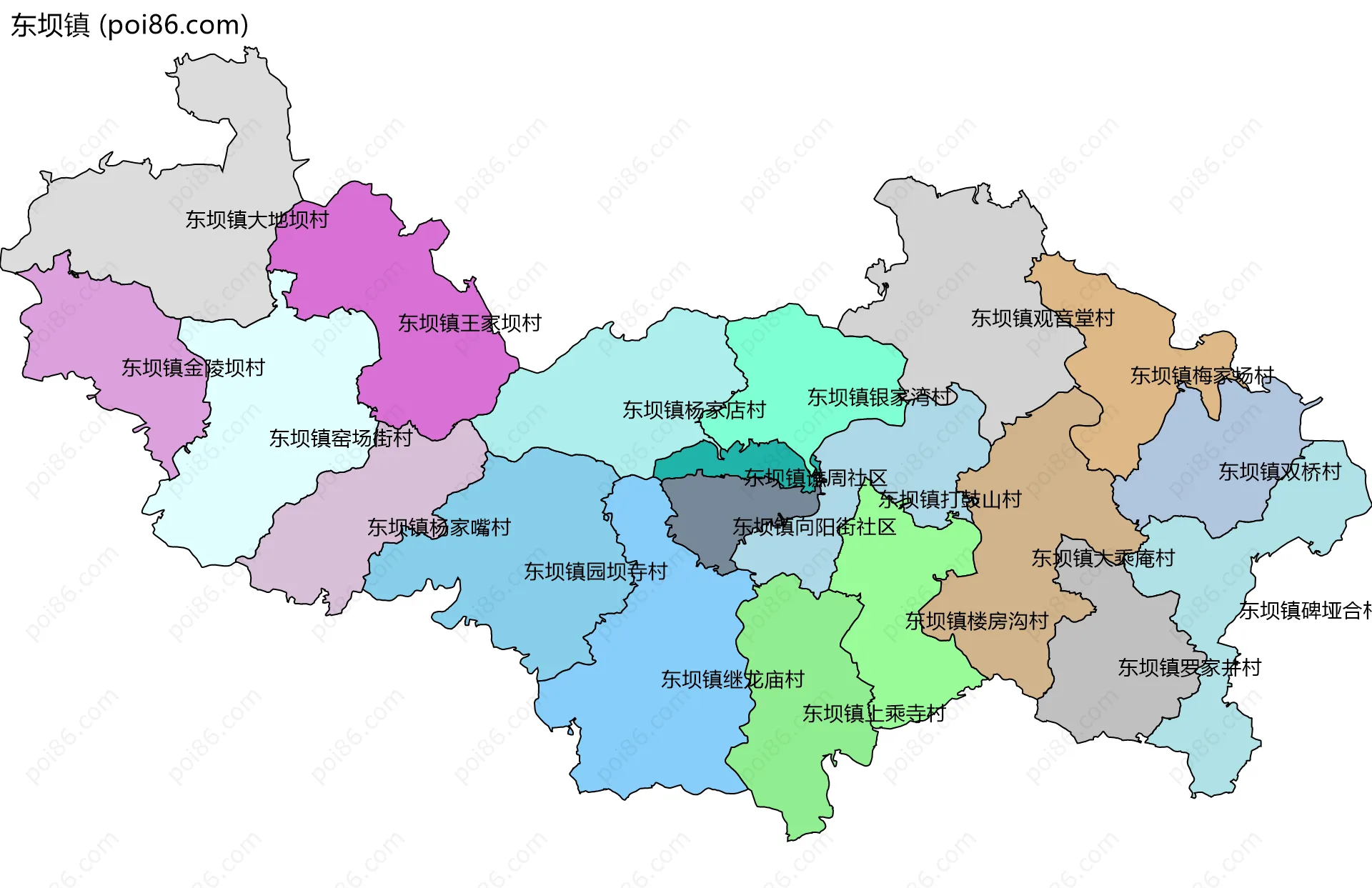 东坝镇边界地图(五级行政区划)