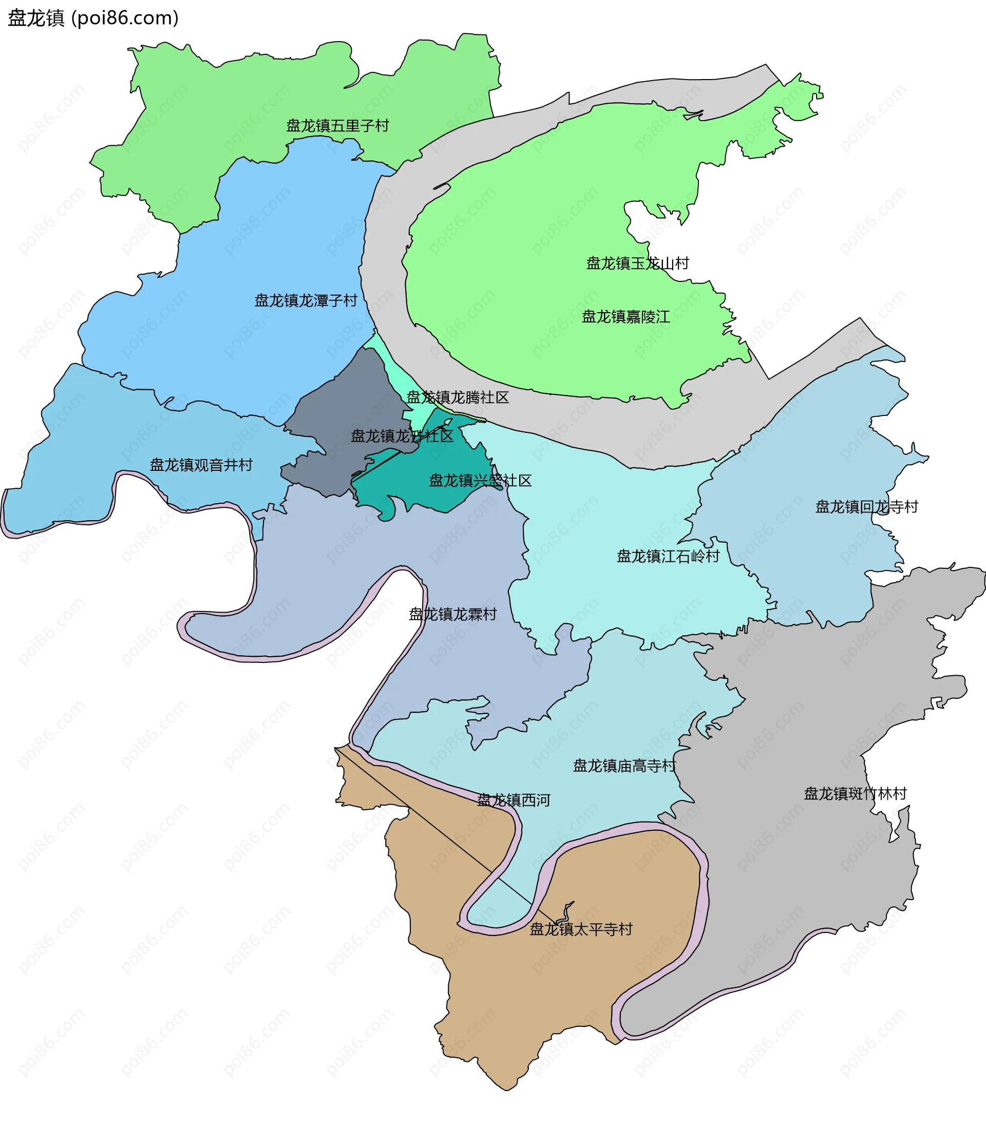 盘龙镇边界地图(五级行政区划)