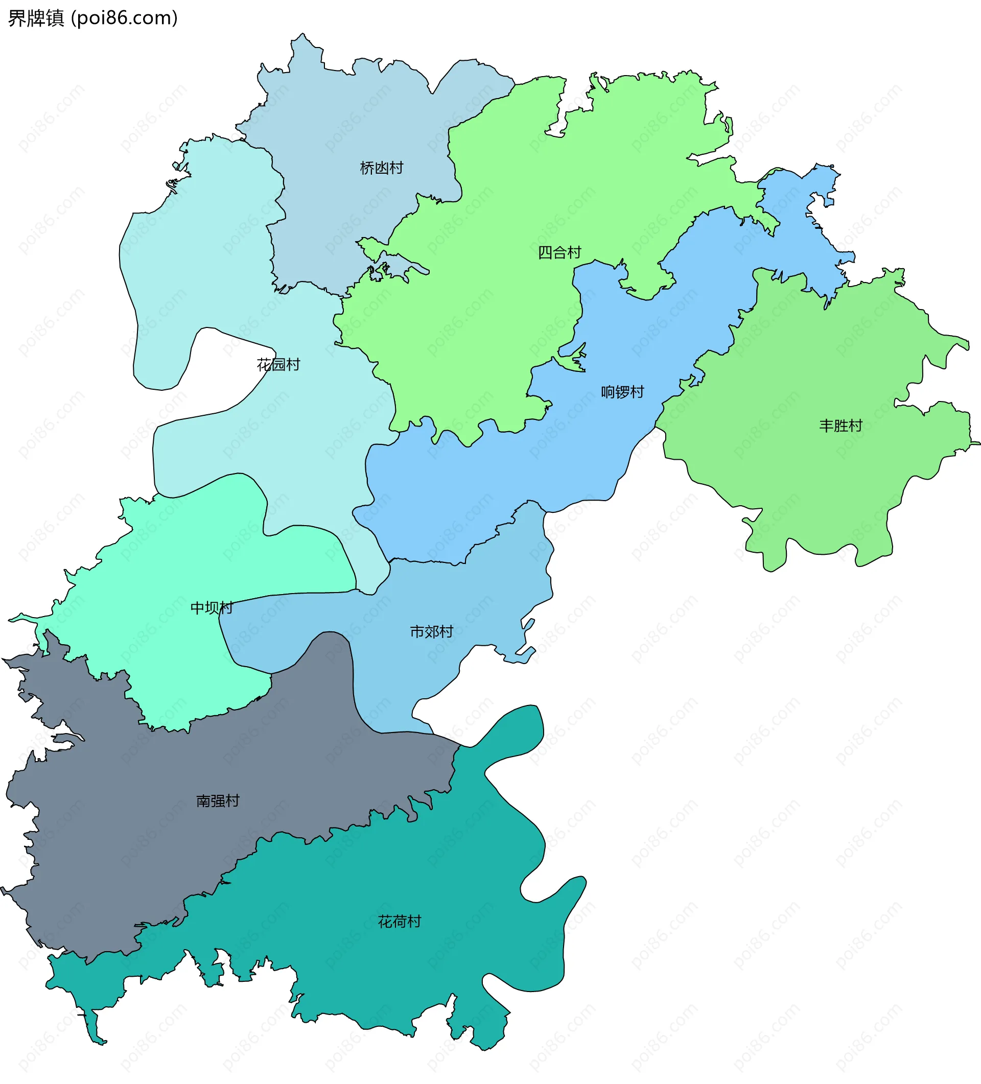 界牌镇边界地图(五级行政区划)