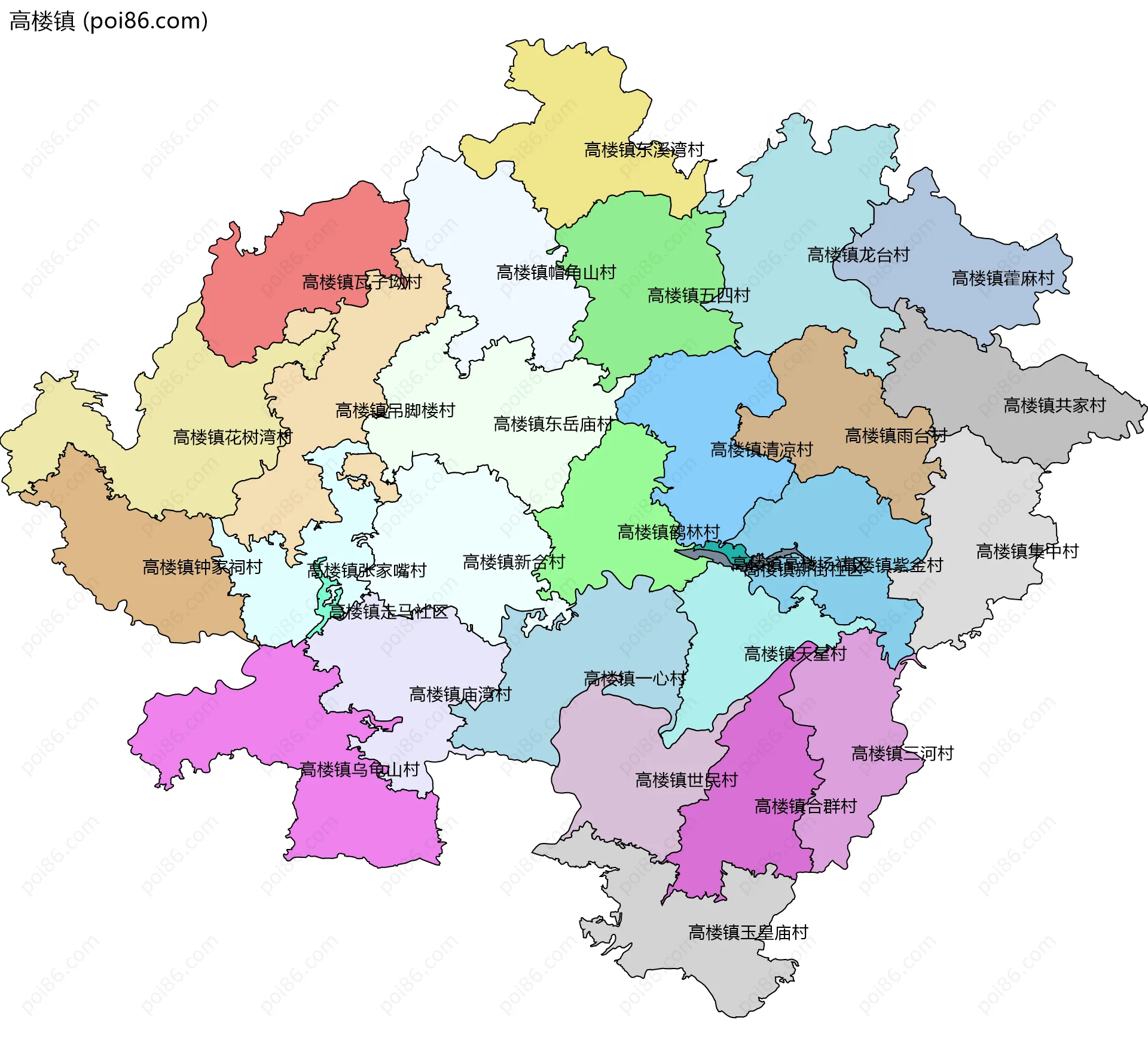 高楼镇边界地图(五级行政区划)