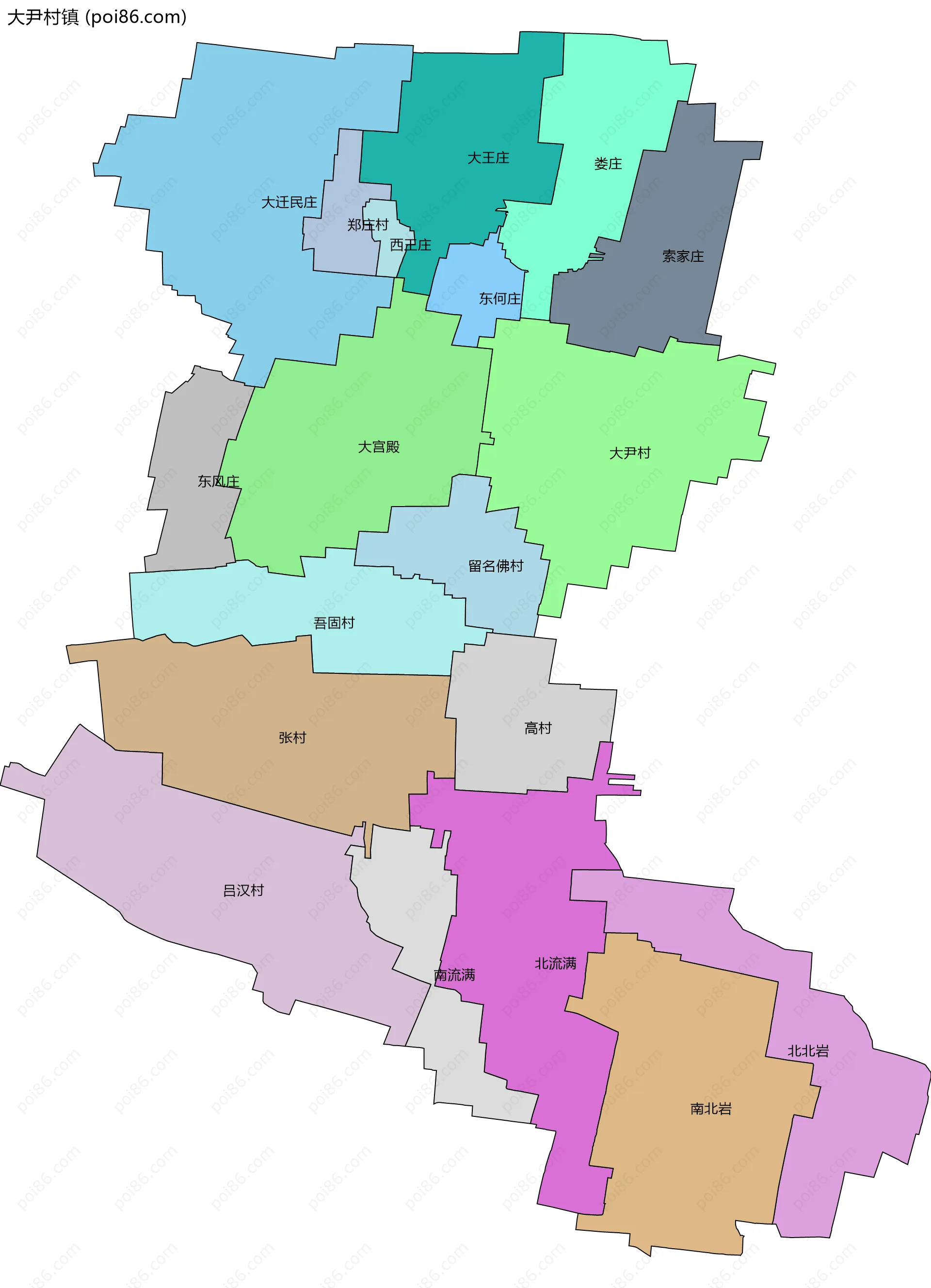 大尹村镇边界地图(五级行政区划)