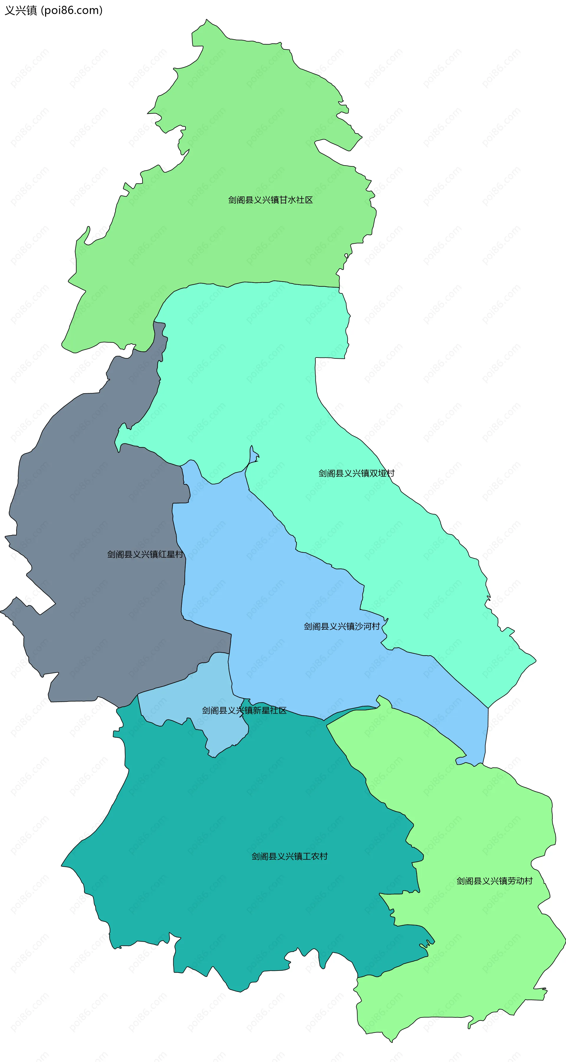 义兴镇边界地图(五级行政区划)