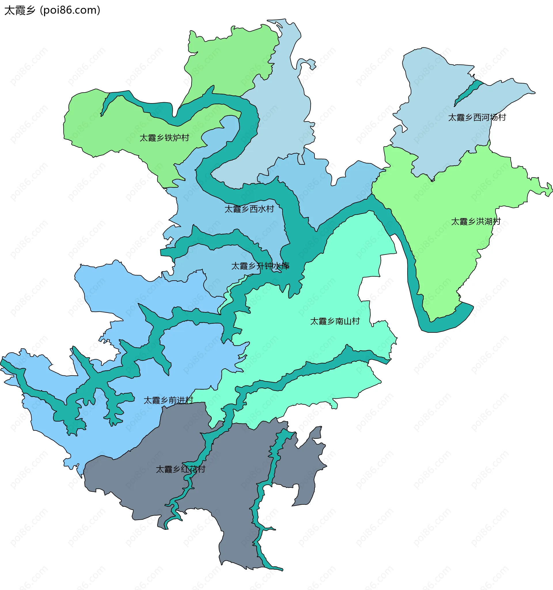 太霞乡边界地图(五级行政区划)