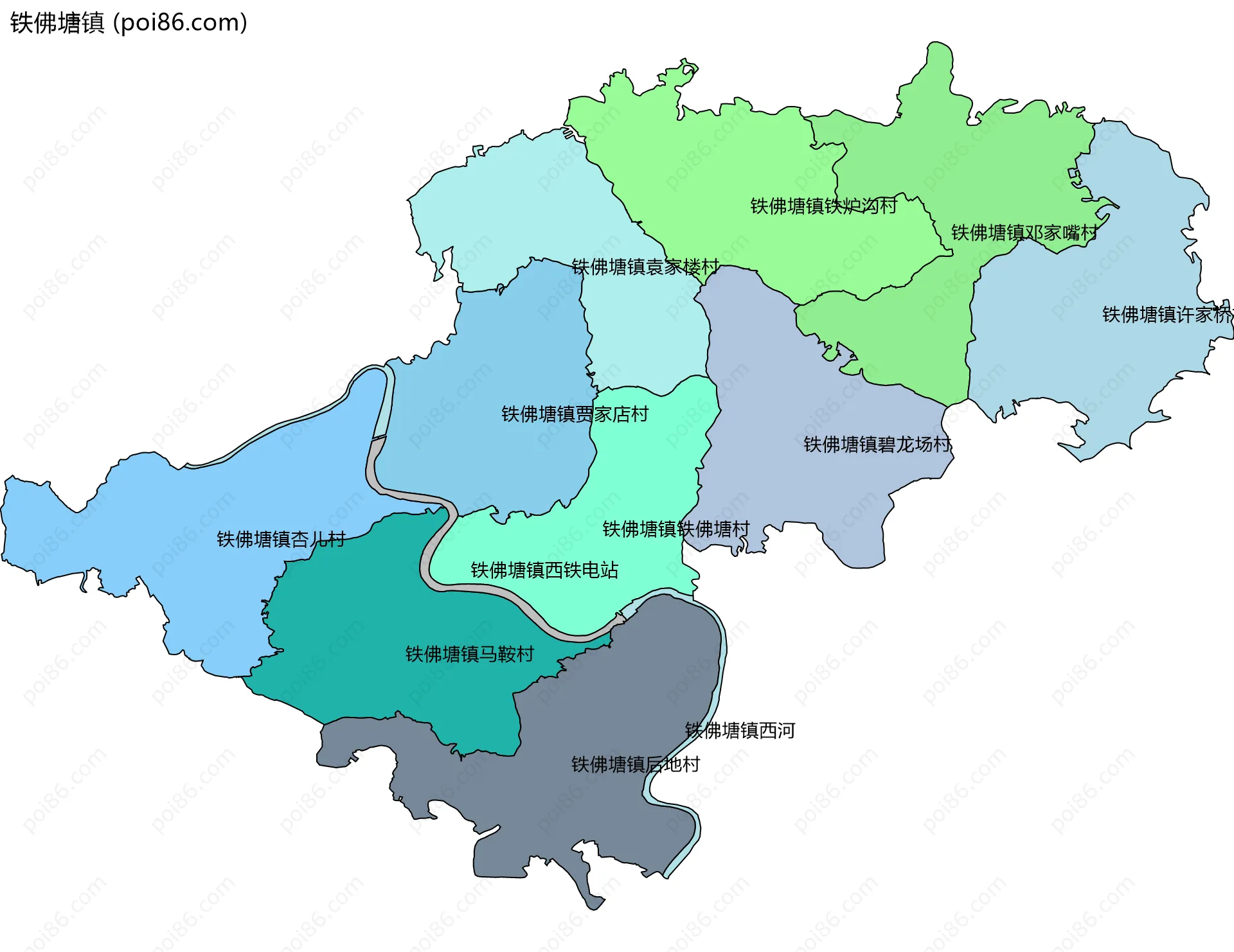 铁佛塘镇边界地图(五级行政区划)