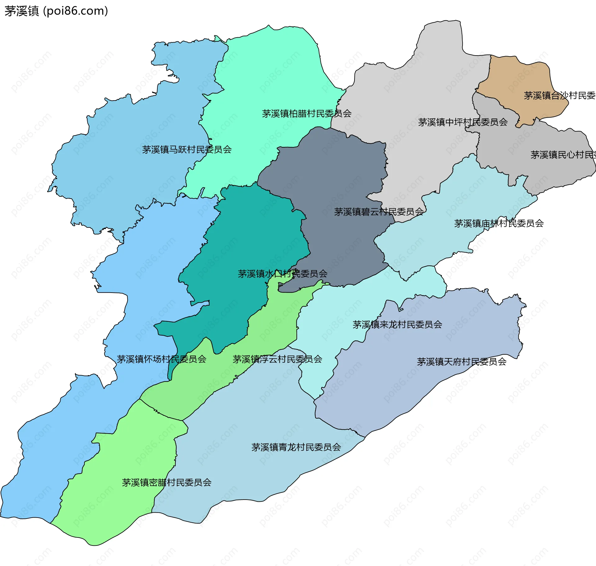 茅溪镇边界地图(五级行政区划)