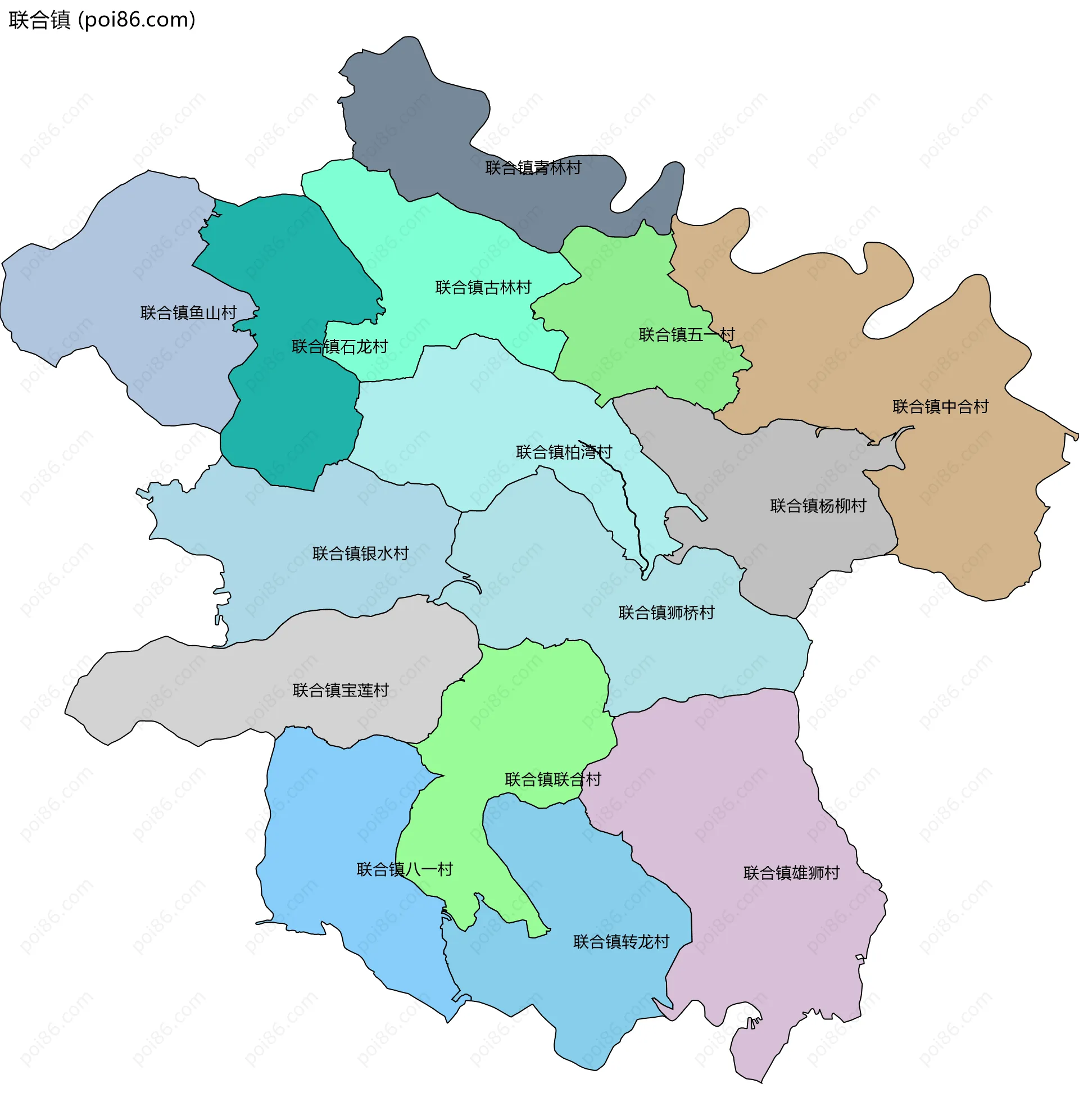 联合镇边界地图(五级行政区划)