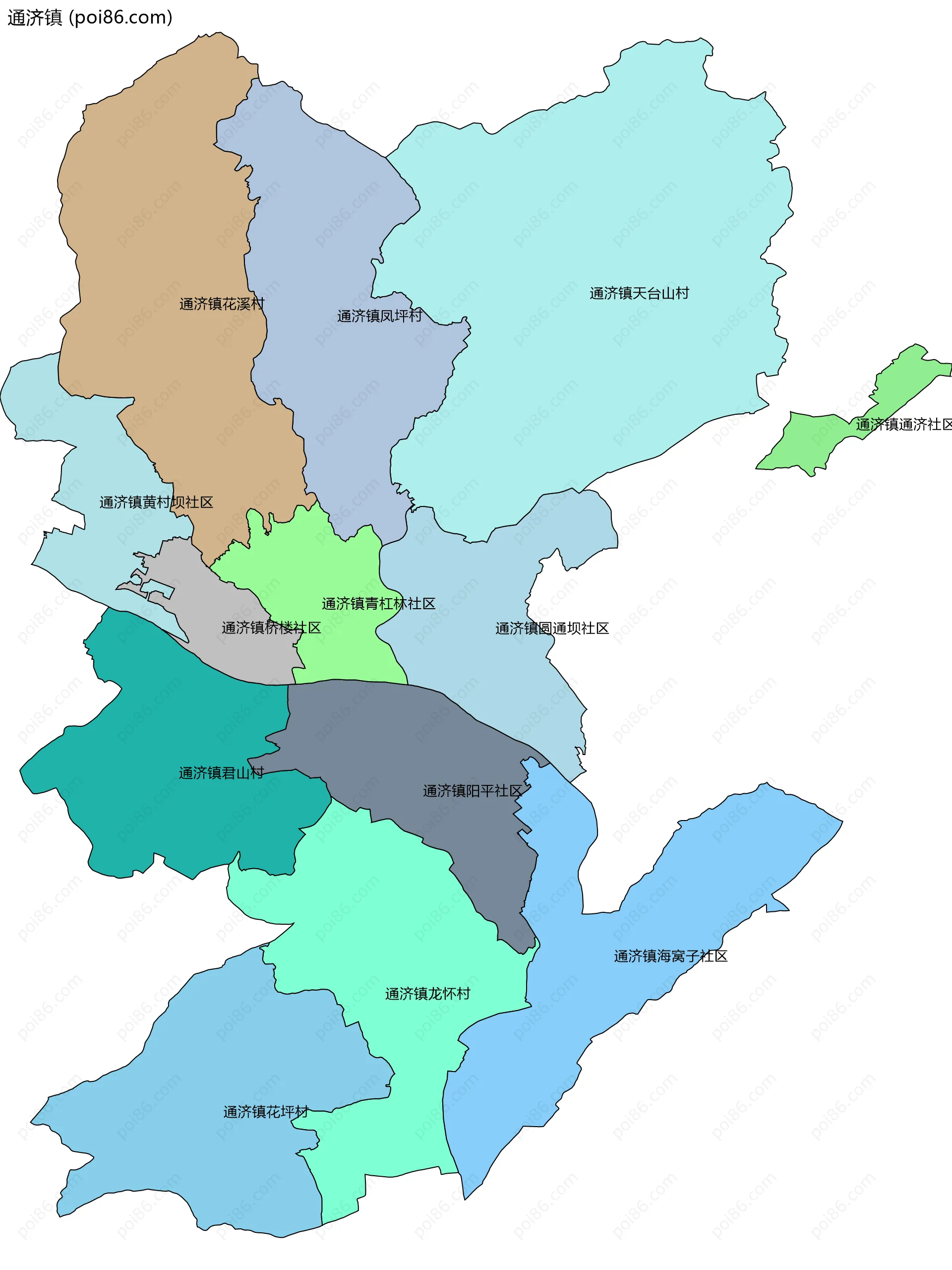 通济镇边界地图(五级行政区划)