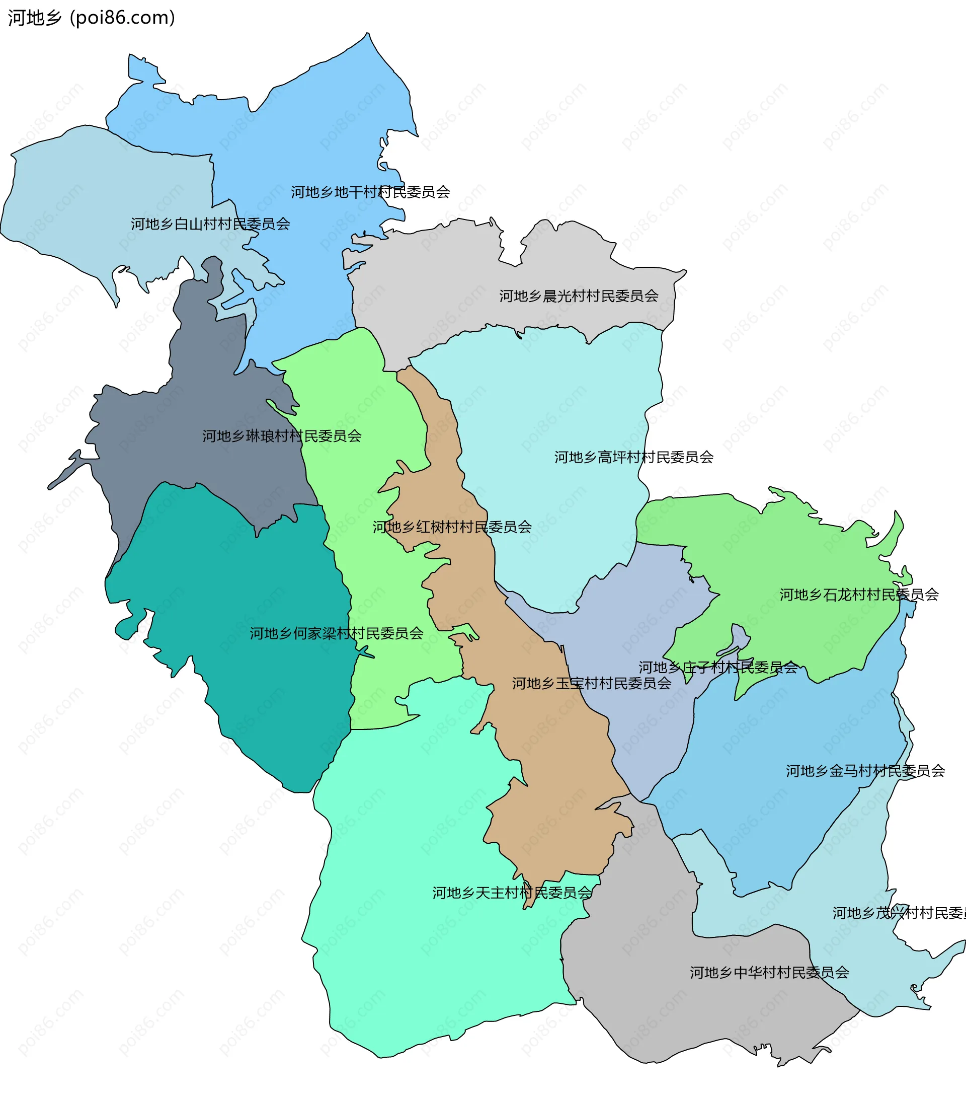 河地乡边界地图(五级行政区划)