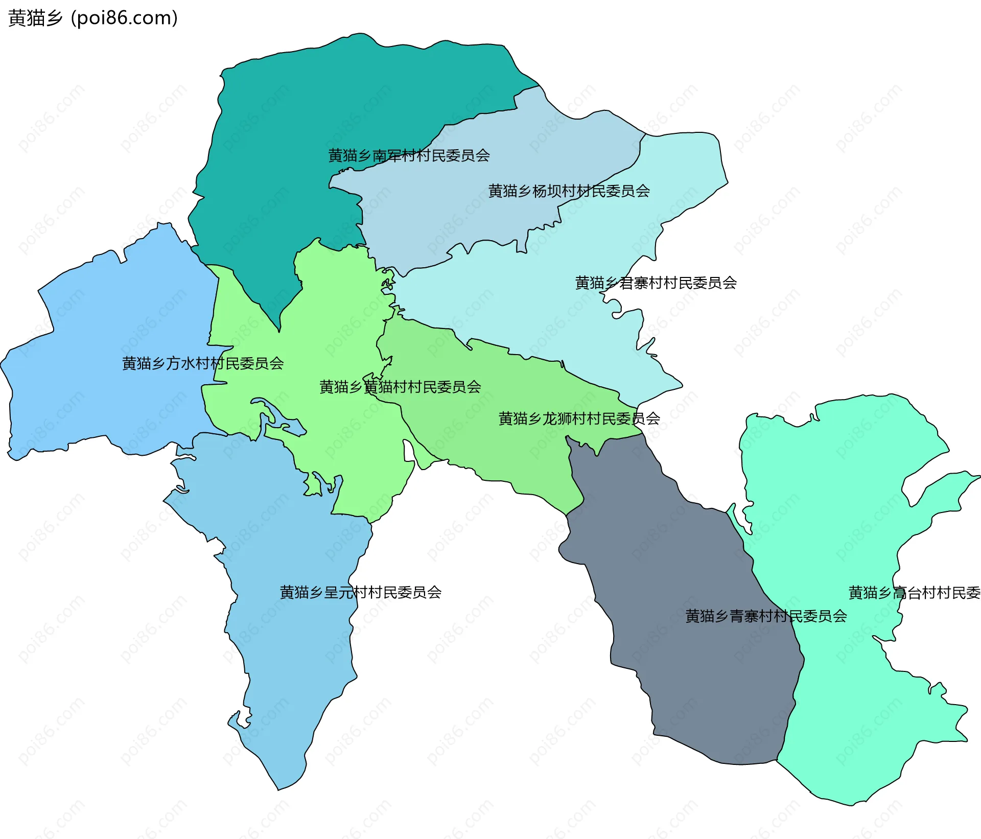 黄猫乡边界地图(五级行政区划)