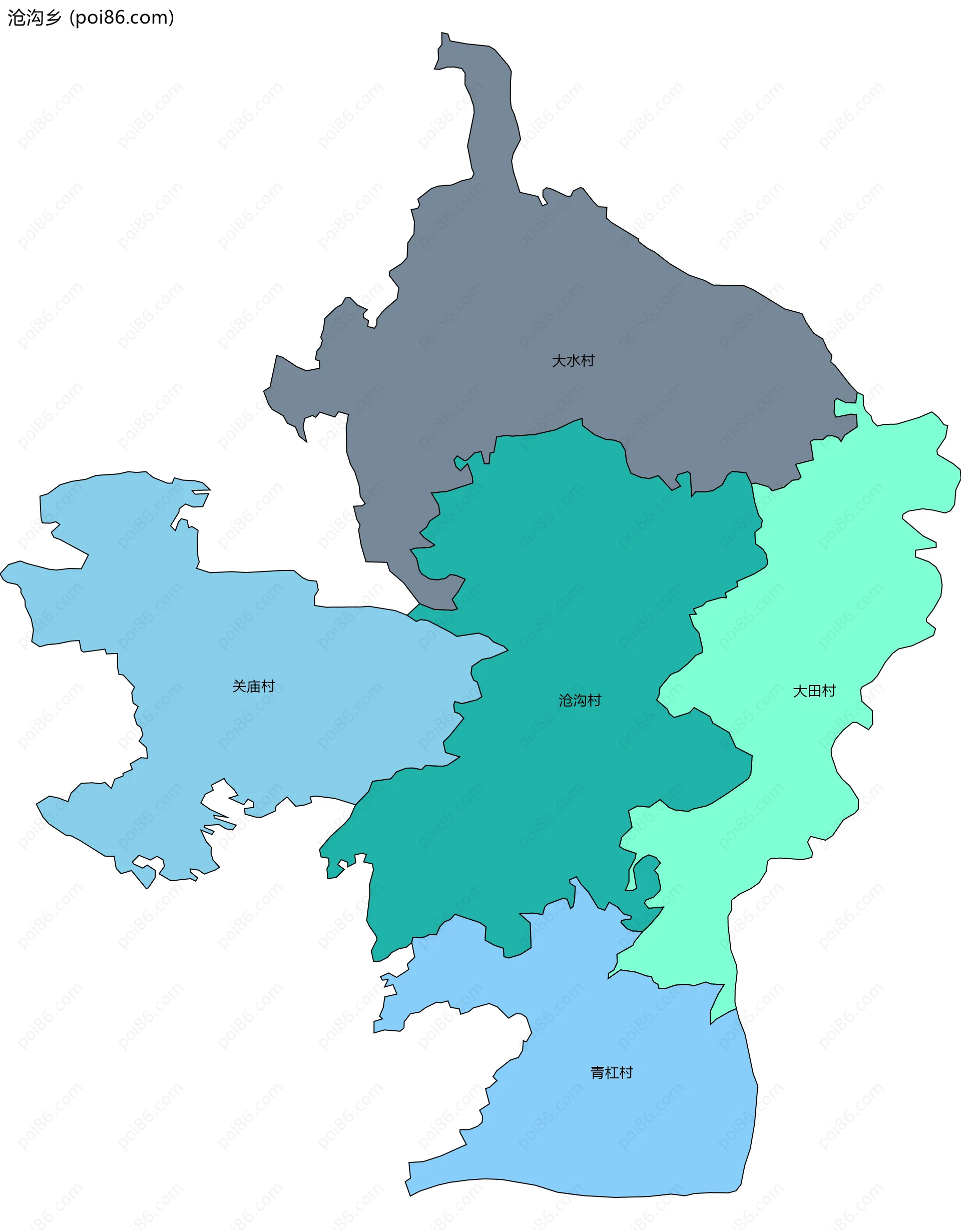 沧沟乡边界地图(五级行政区划)