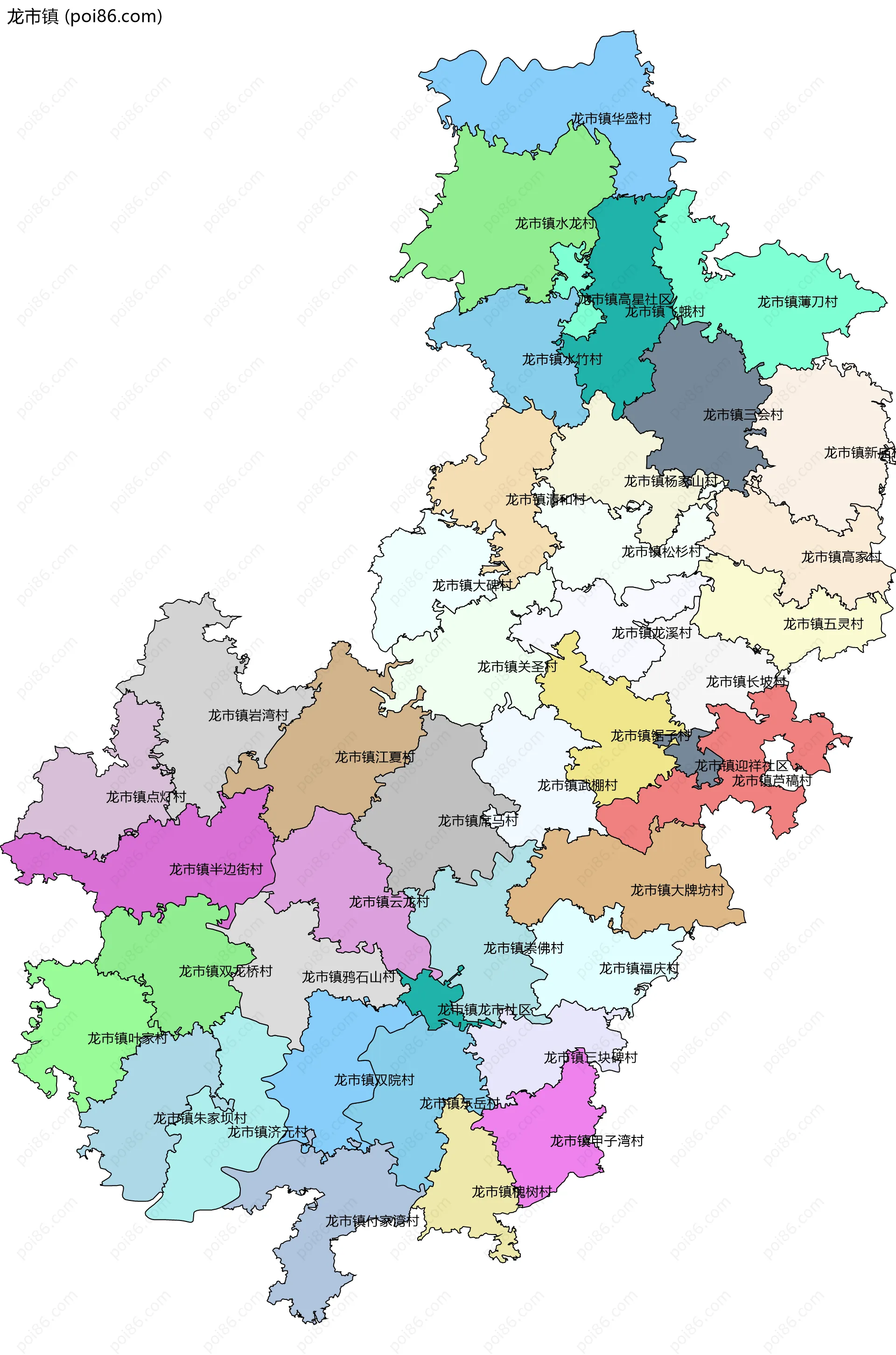 龙市镇边界地图(五级行政区划)