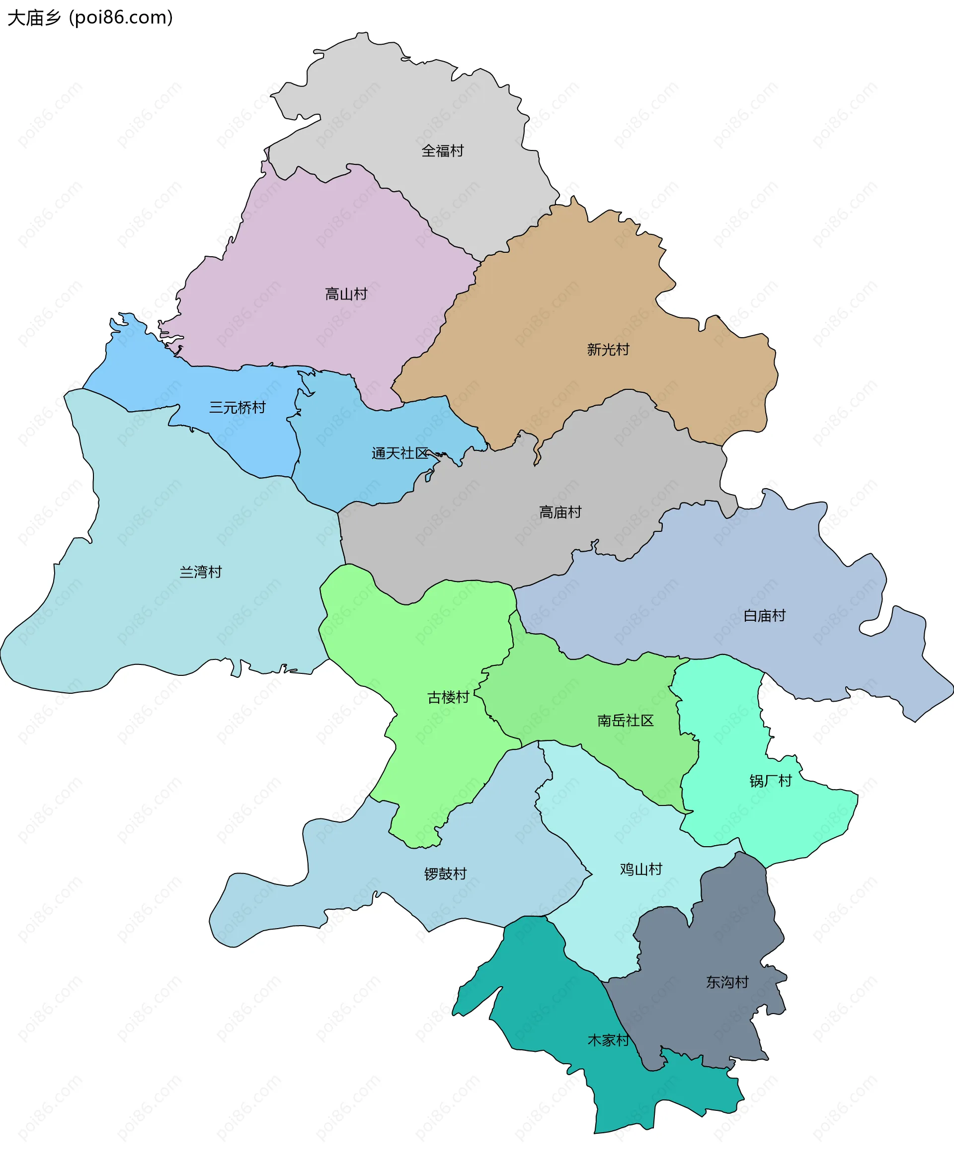 大庙乡边界地图(五级行政区划)