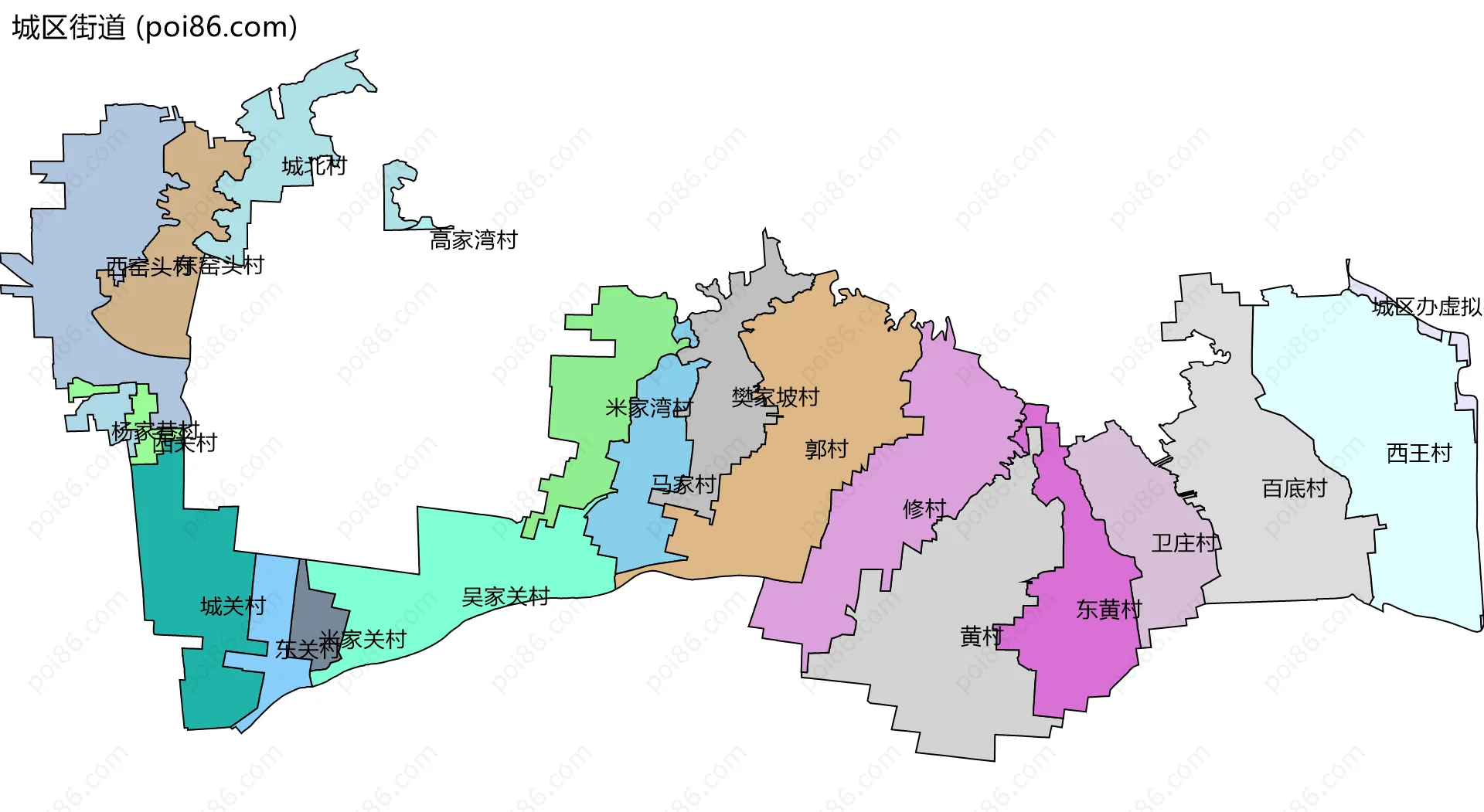 城区街道边界地图(五级行政区划)