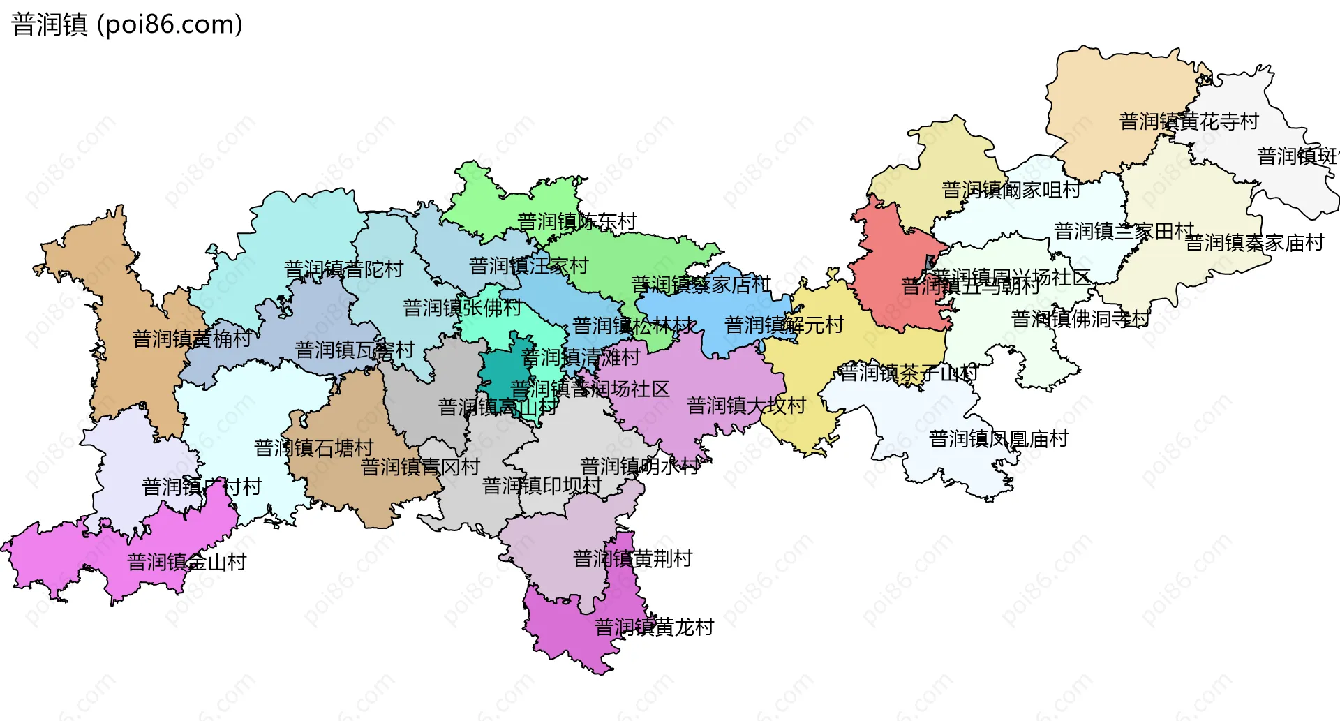 普润镇边界地图(五级行政区划)