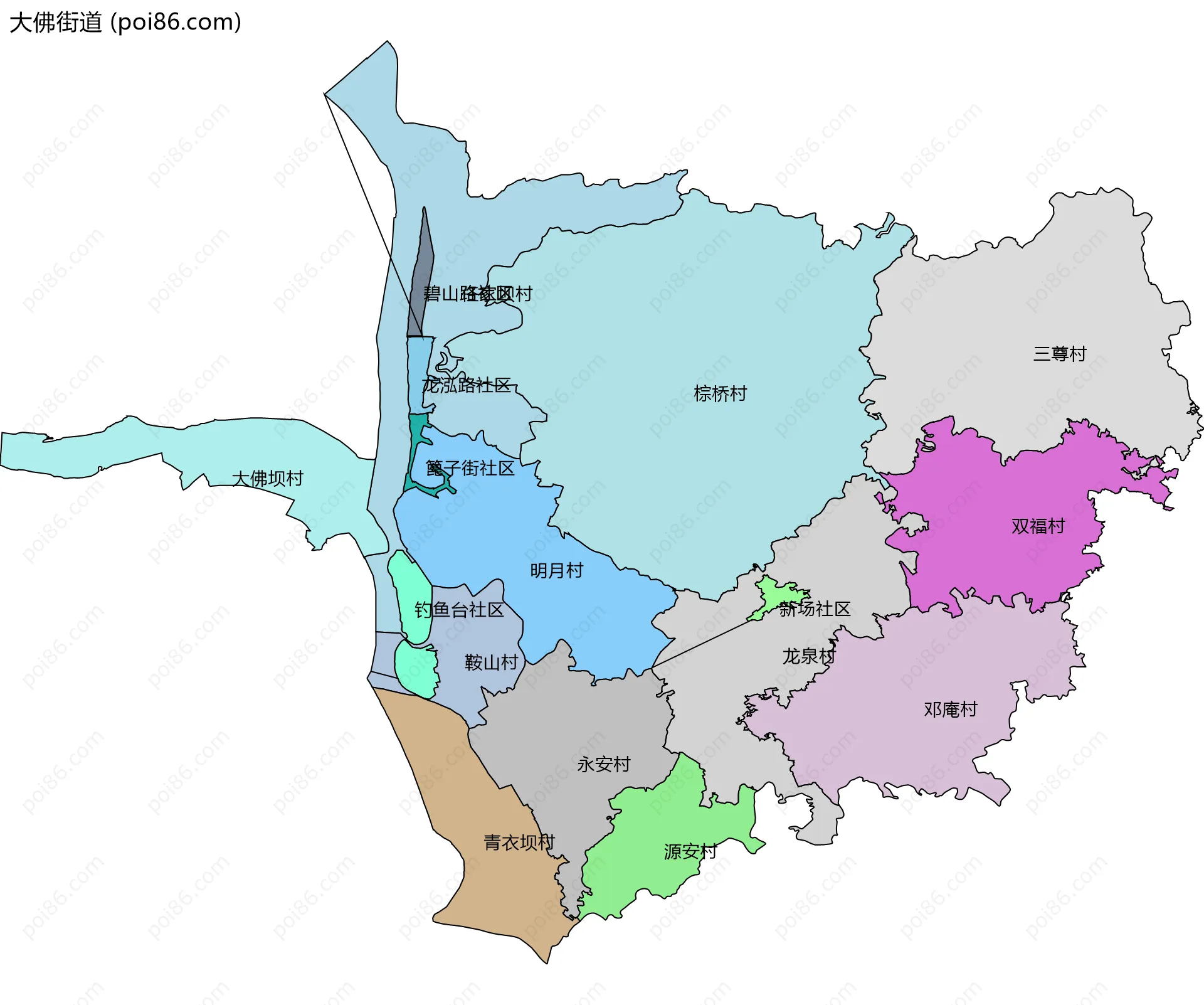 大佛街道边界地图(五级行政区划)