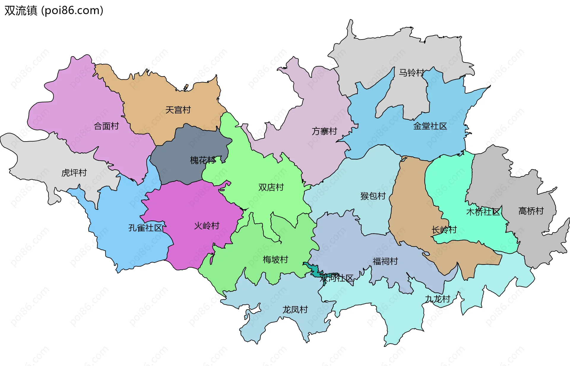 双流镇边界地图(五级行政区划)