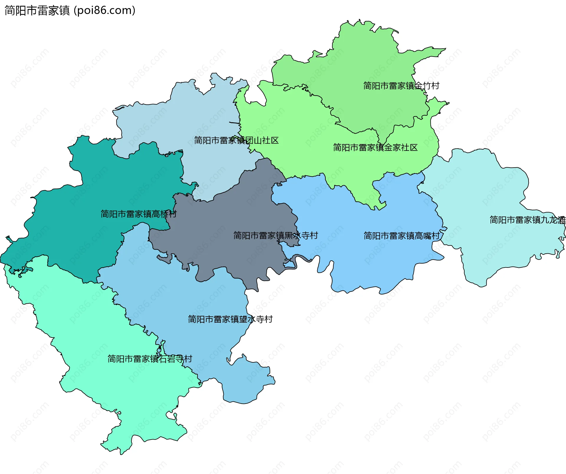简阳市雷家镇边界地图(五级行政区划)