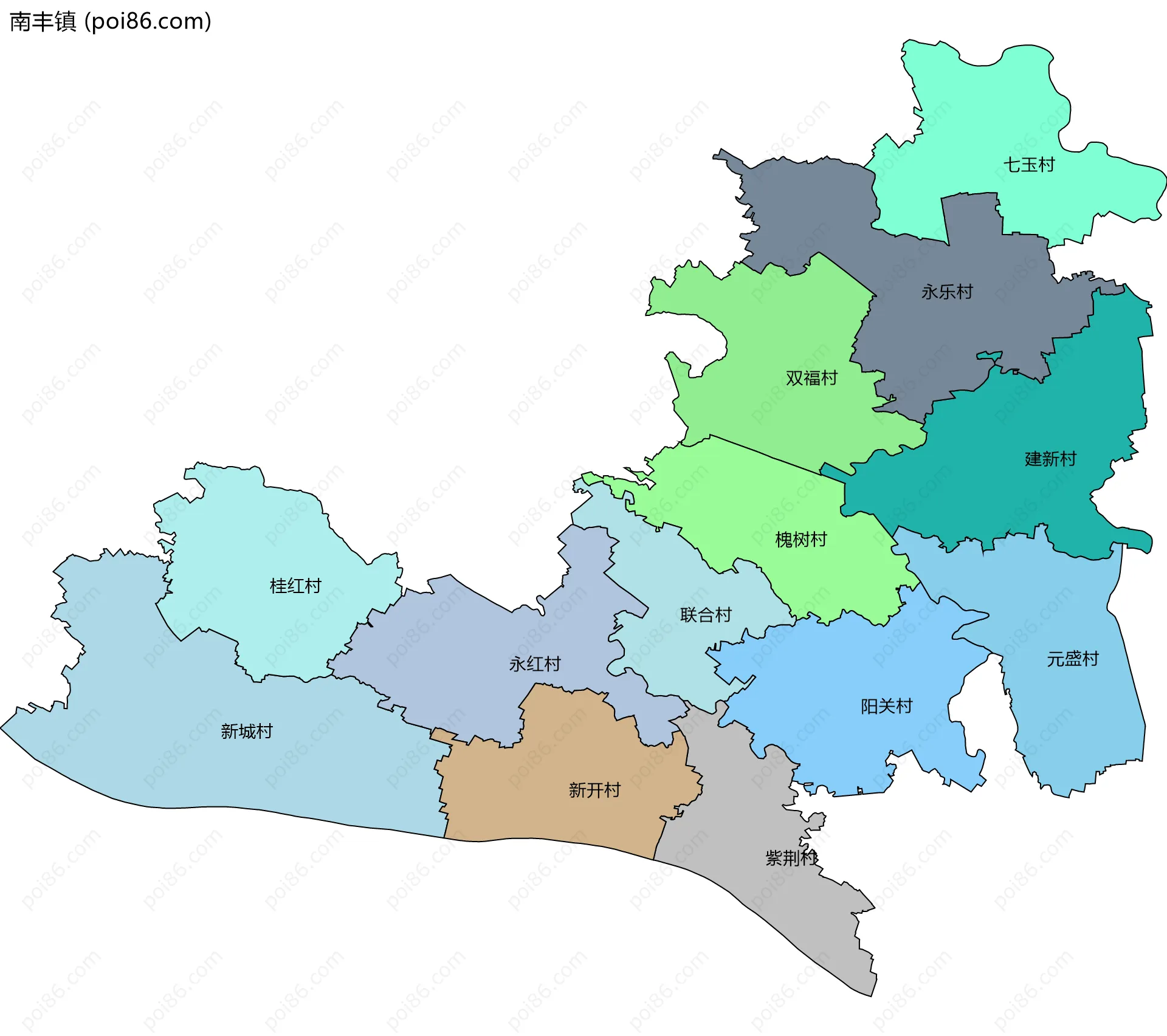 南丰镇边界地图(五级行政区划)