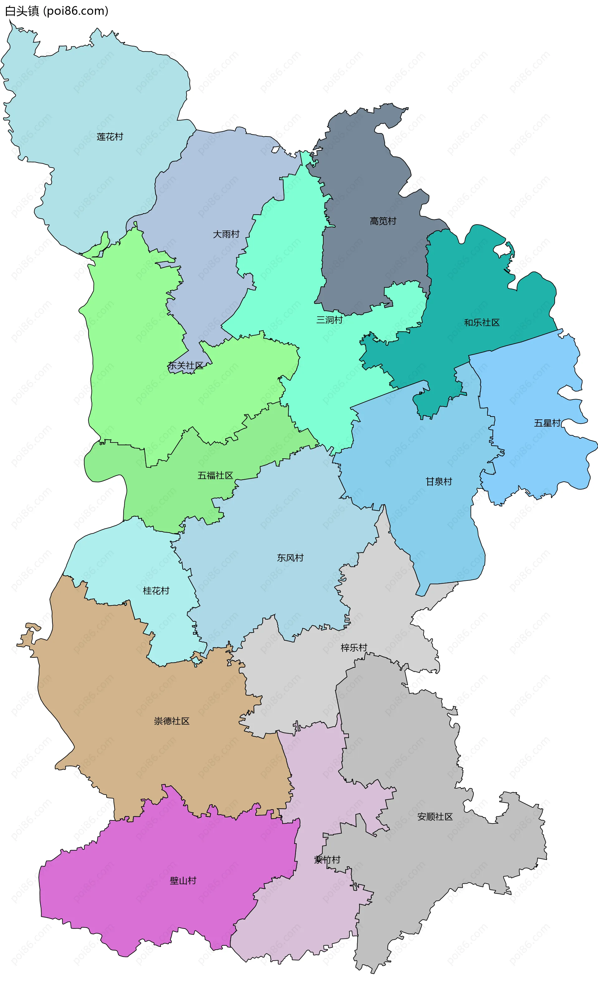 白头镇边界地图(五级行政区划)