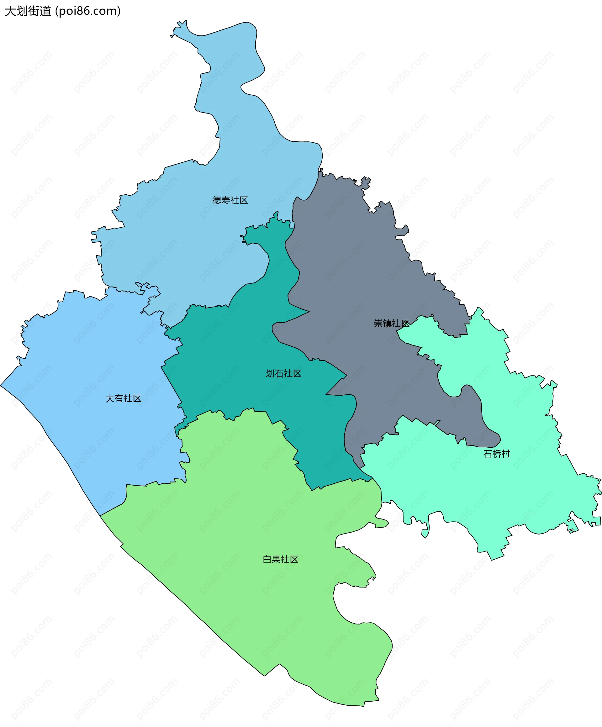 大划街道边界地图(五级行政区划)