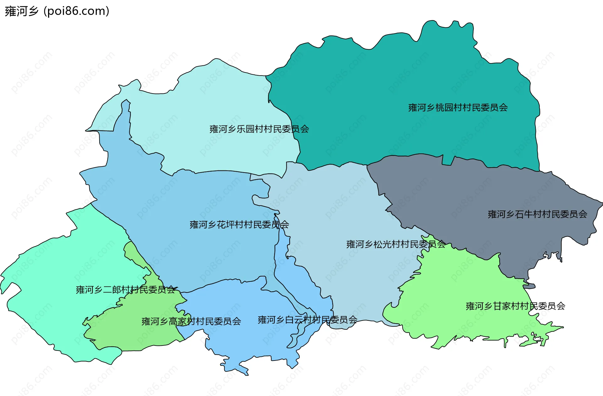 雍河乡边界地图(五级行政区划)