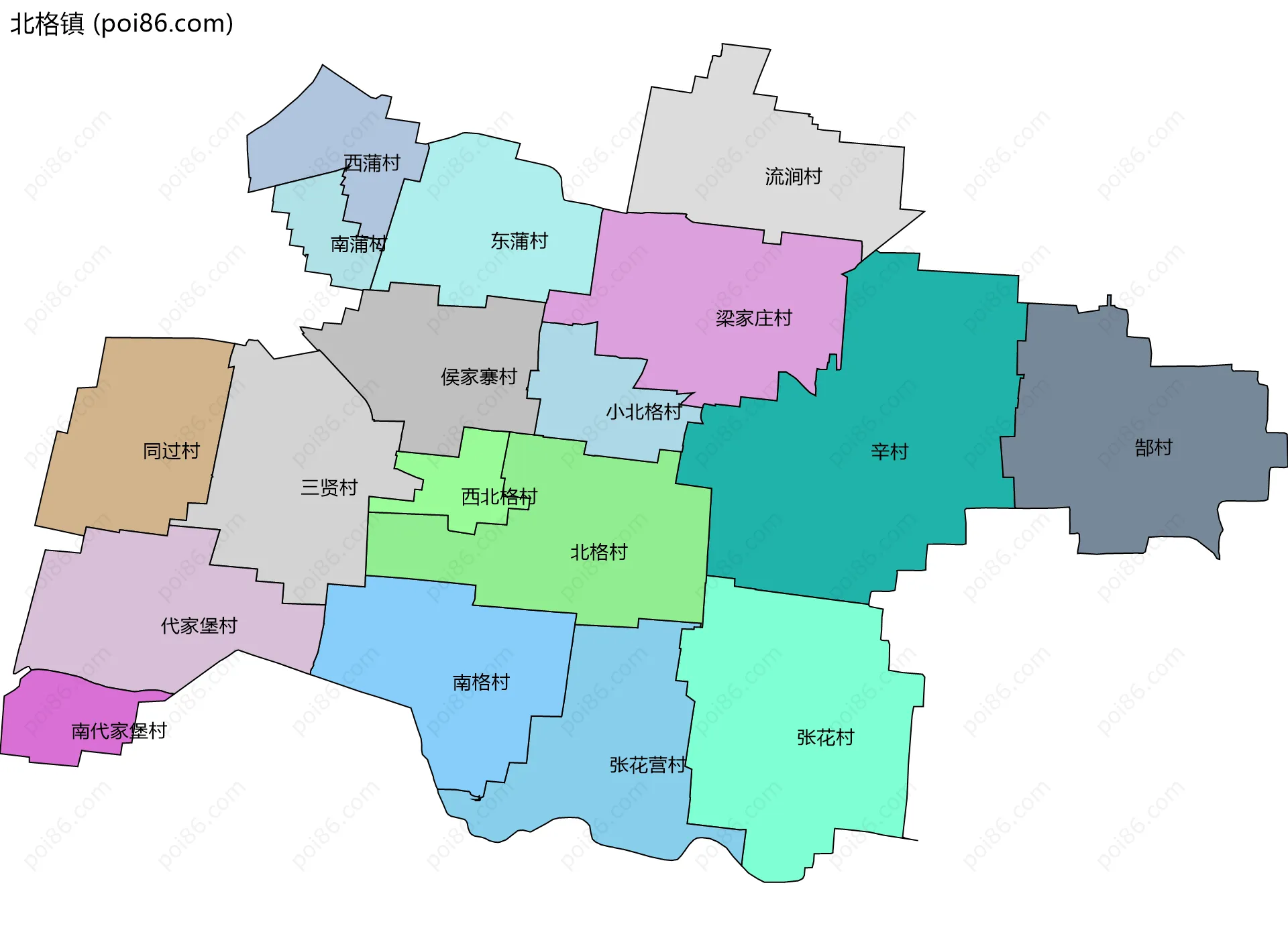 北格镇边界地图(五级行政区划)