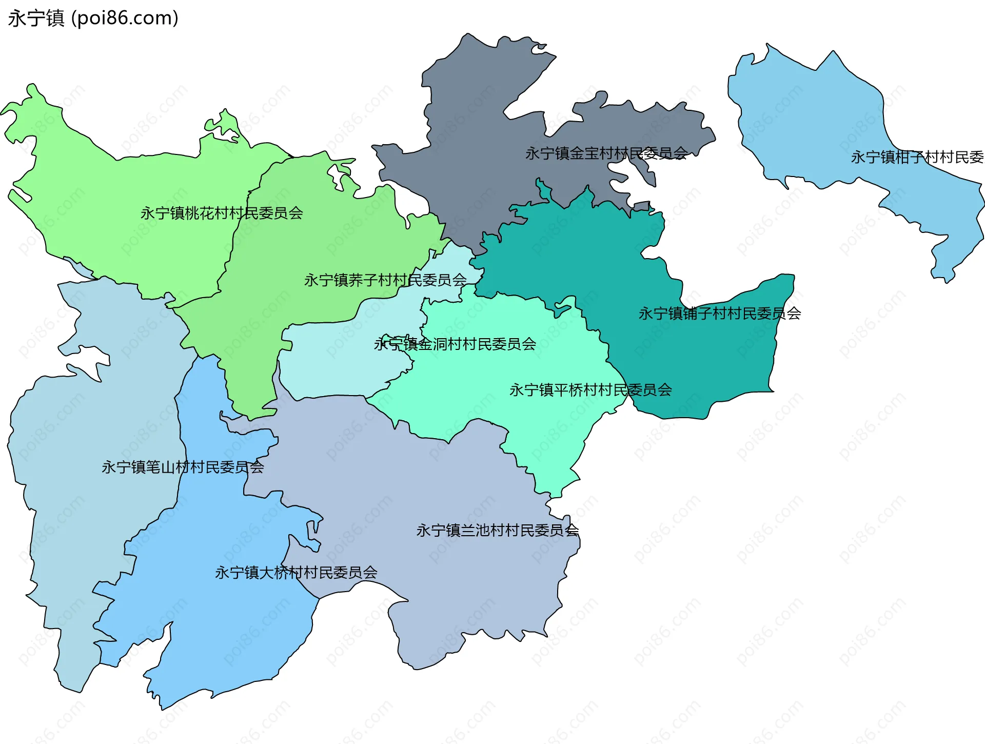 永宁镇边界地图(五级行政区划)