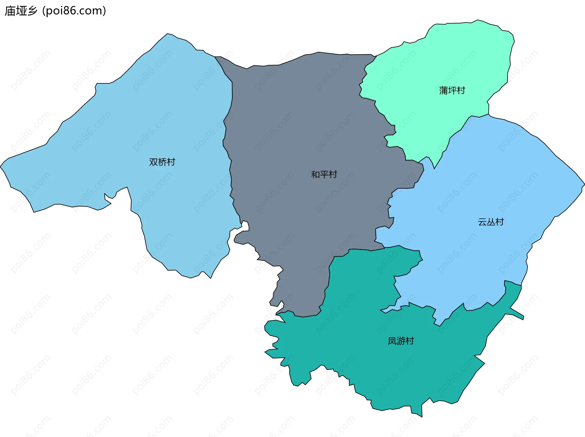 庙垭乡边界地图(五级行政区划)