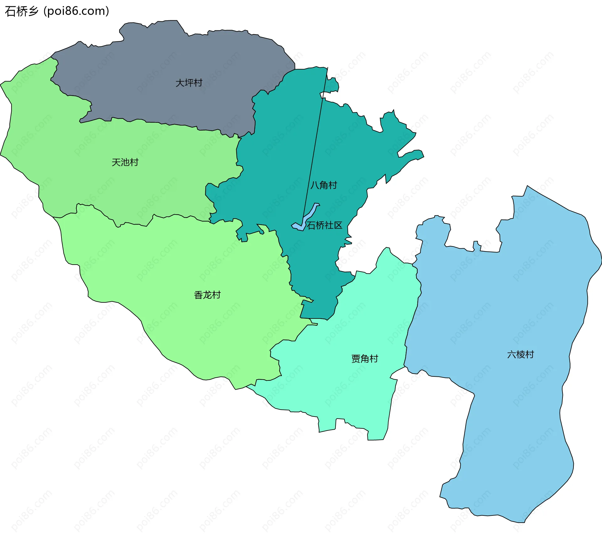 石桥乡边界地图(五级行政区划)