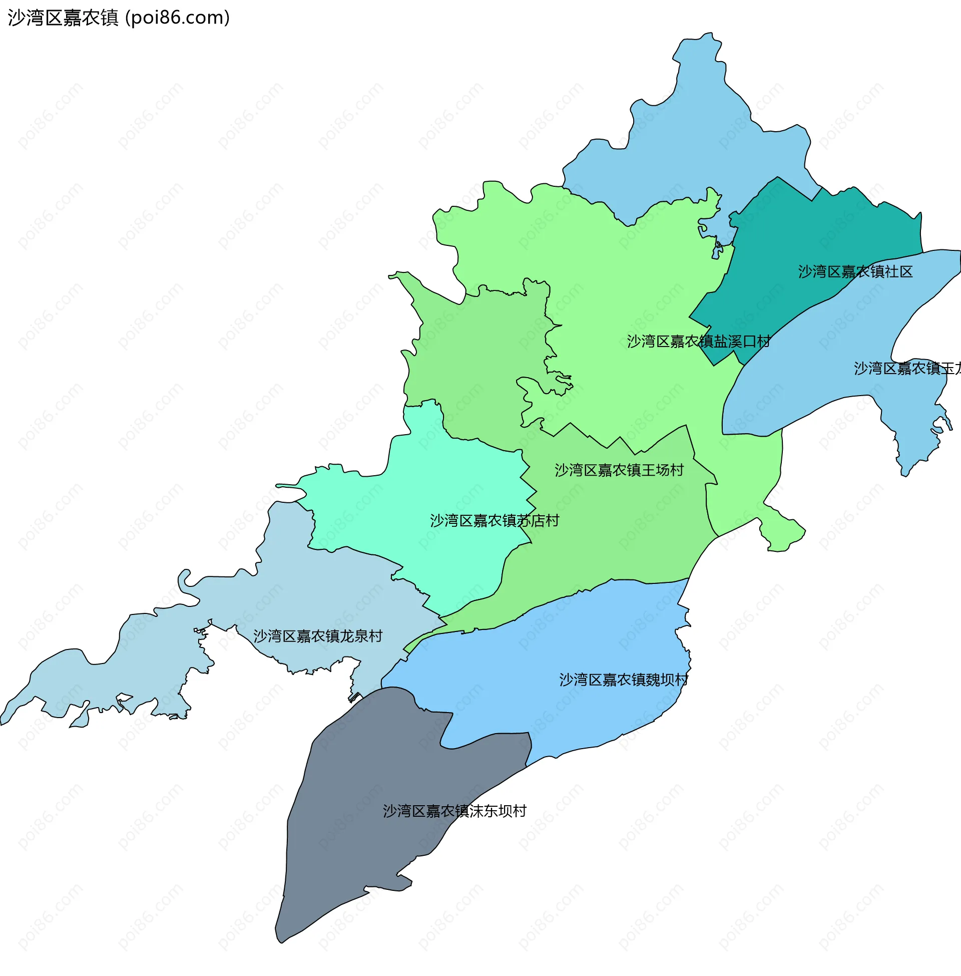 沙湾区嘉农镇边界地图(五级行政区划)