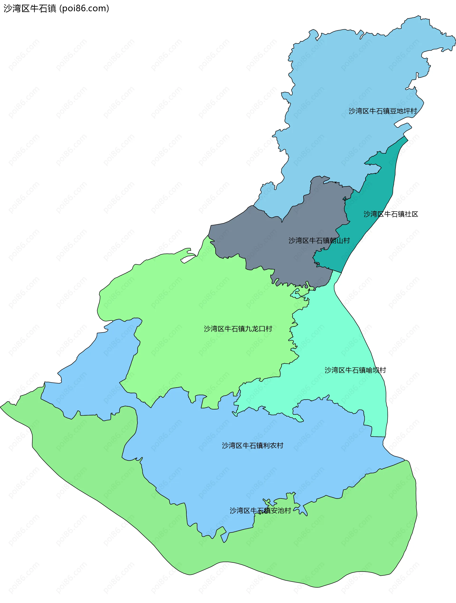 沙湾区牛石镇边界地图(五级行政区划)