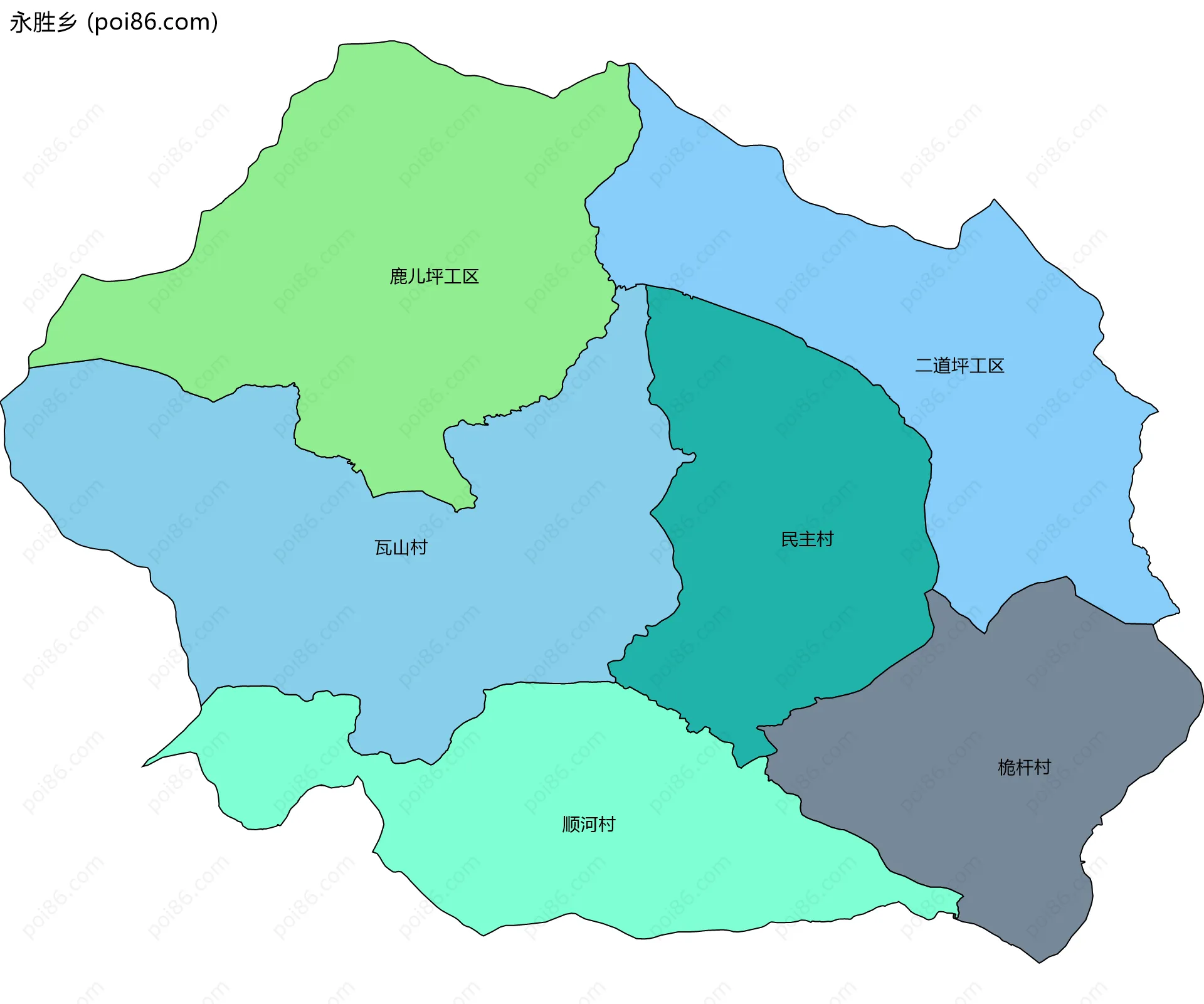 永胜乡边界地图(五级行政区划)