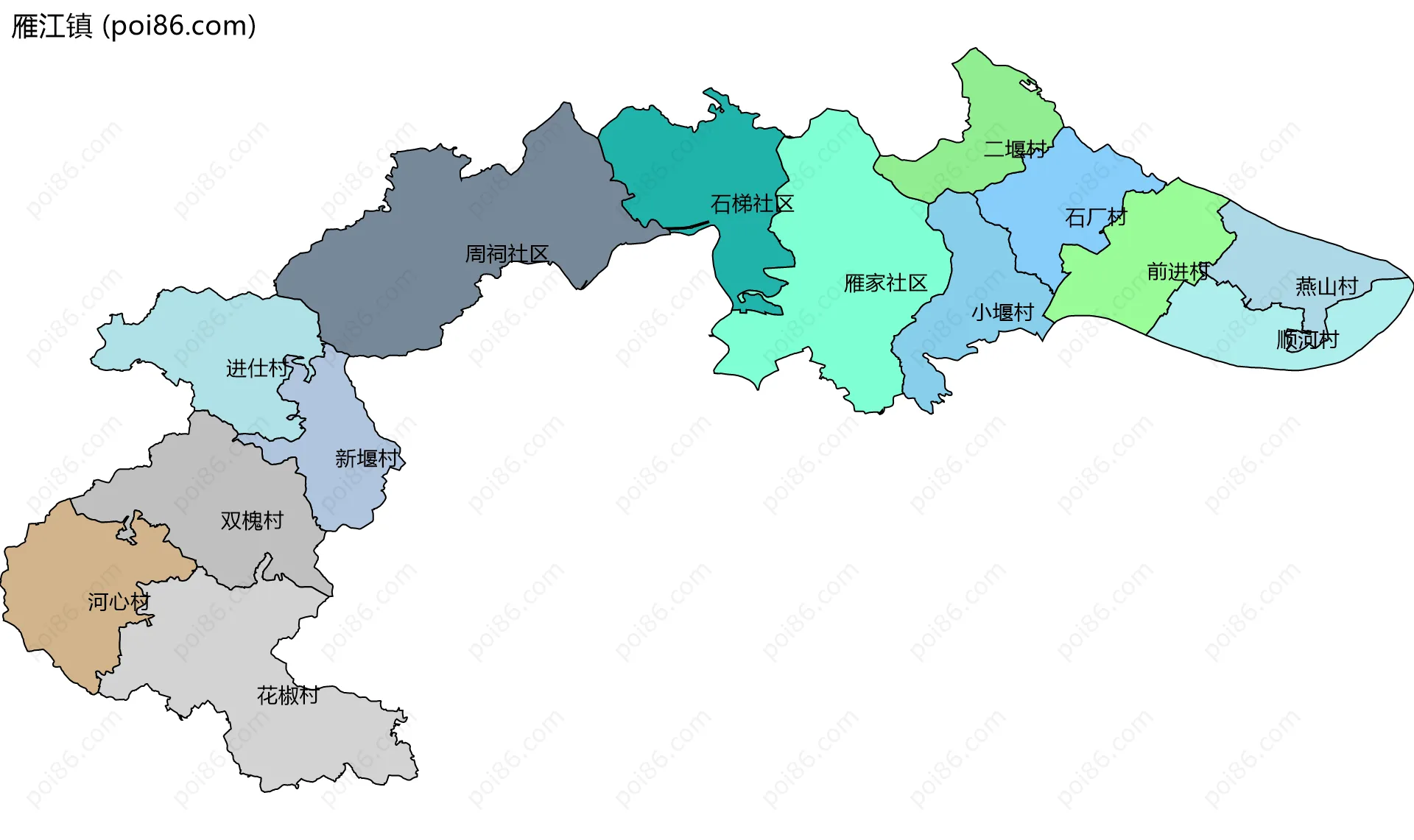 雁江镇边界地图(五级行政区划)