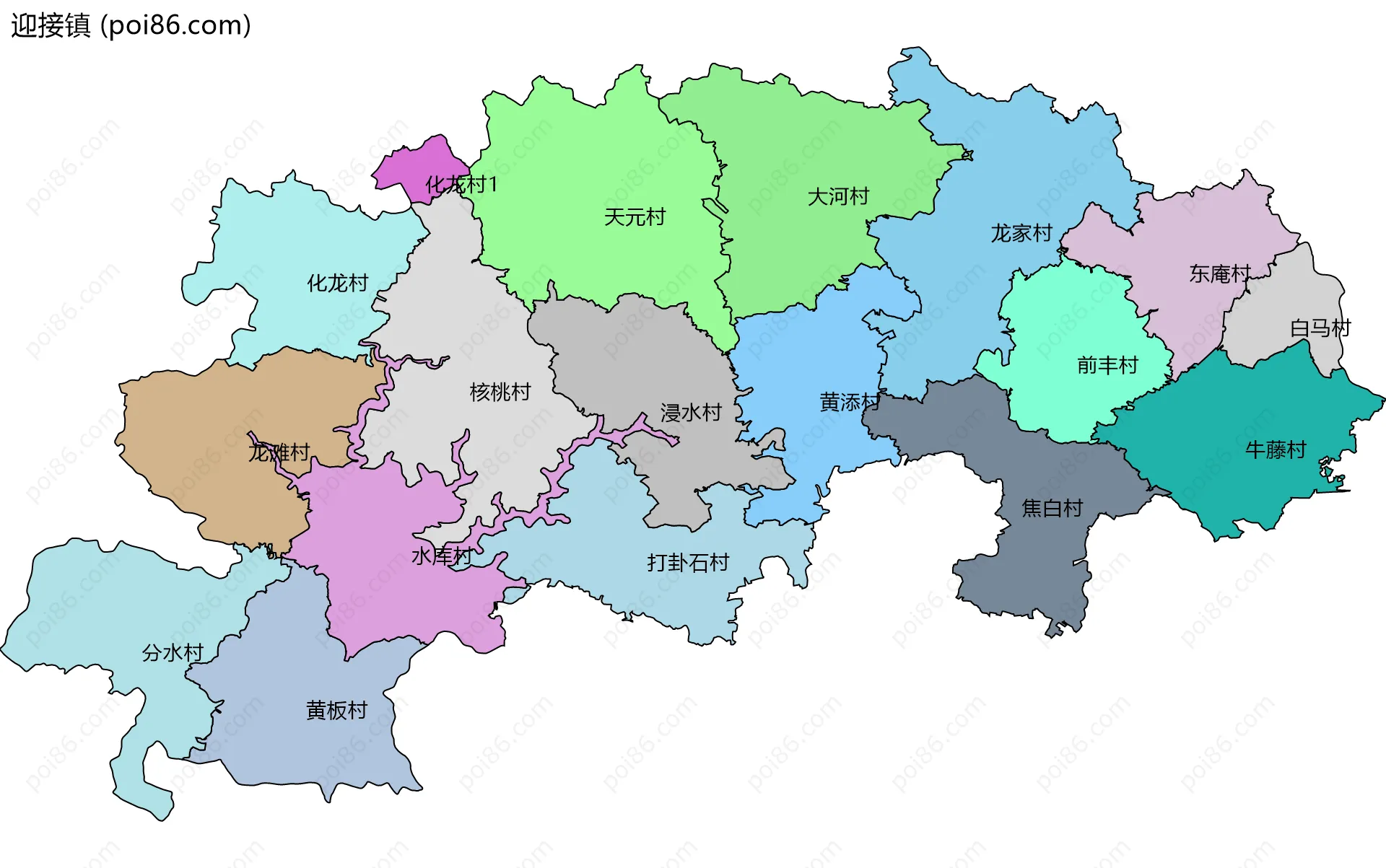 迎接镇边界地图(五级行政区划)