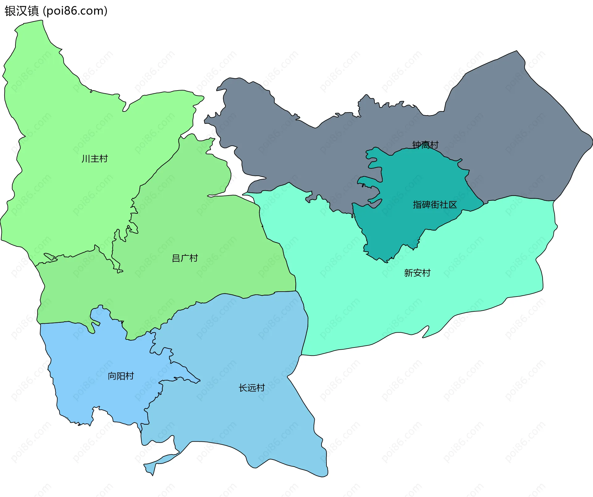 银汉镇边界地图(五级行政区划)
