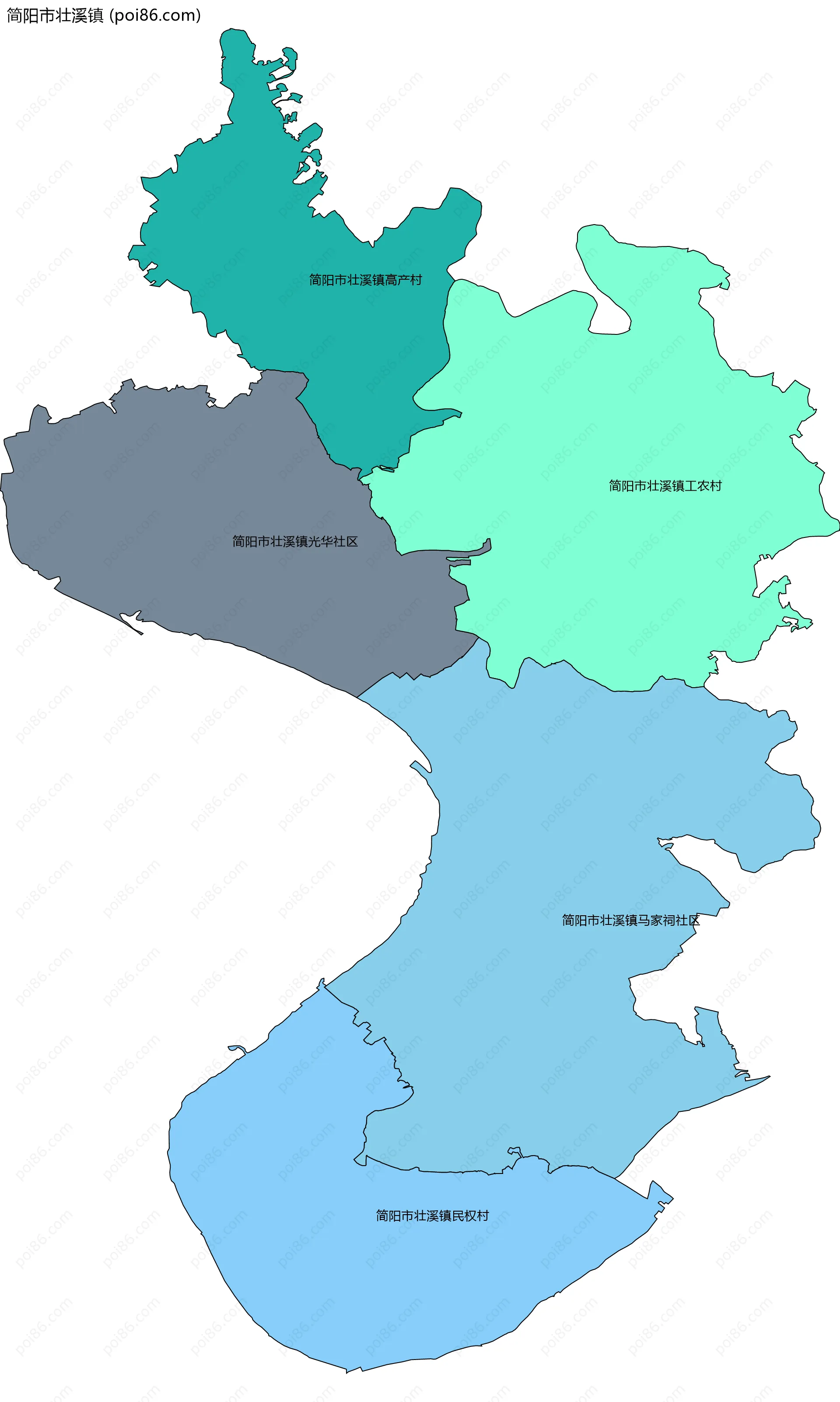 简阳市壮溪镇边界地图(五级行政区划)