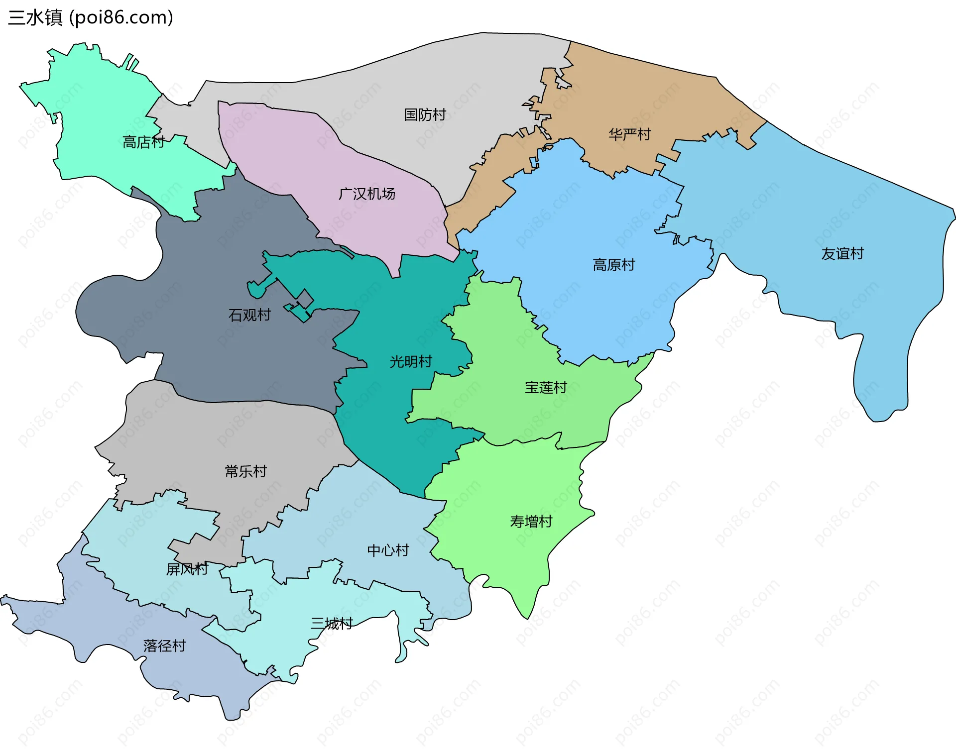 三水镇边界地图(五级行政区划)
