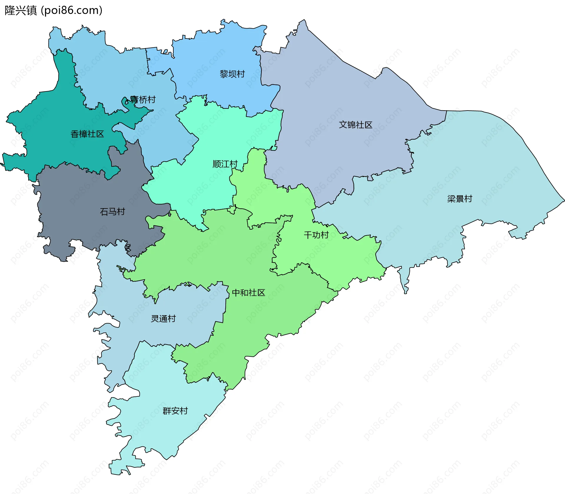 隆兴镇边界地图(五级行政区划)