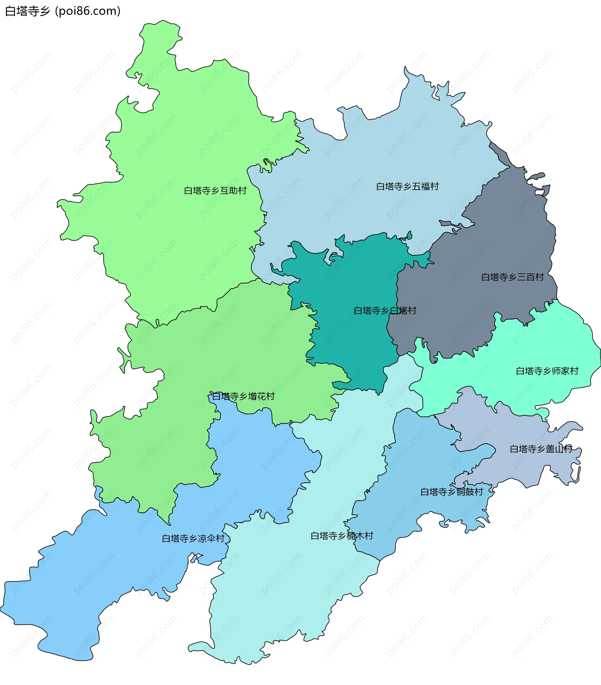 白塔寺乡边界地图(五级行政区划)