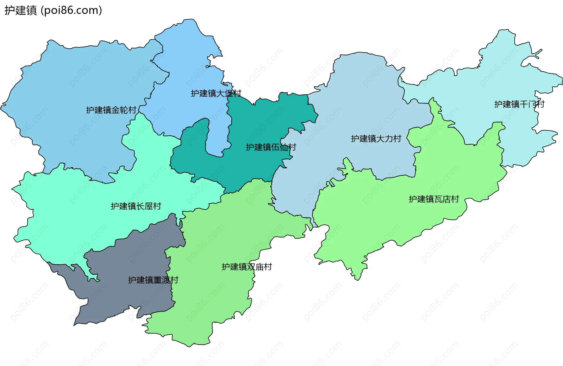 护建镇边界地图(五级行政区划)