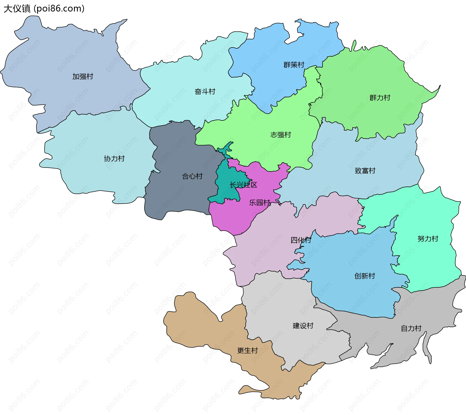 大仪镇边界地图(五级行政区划)