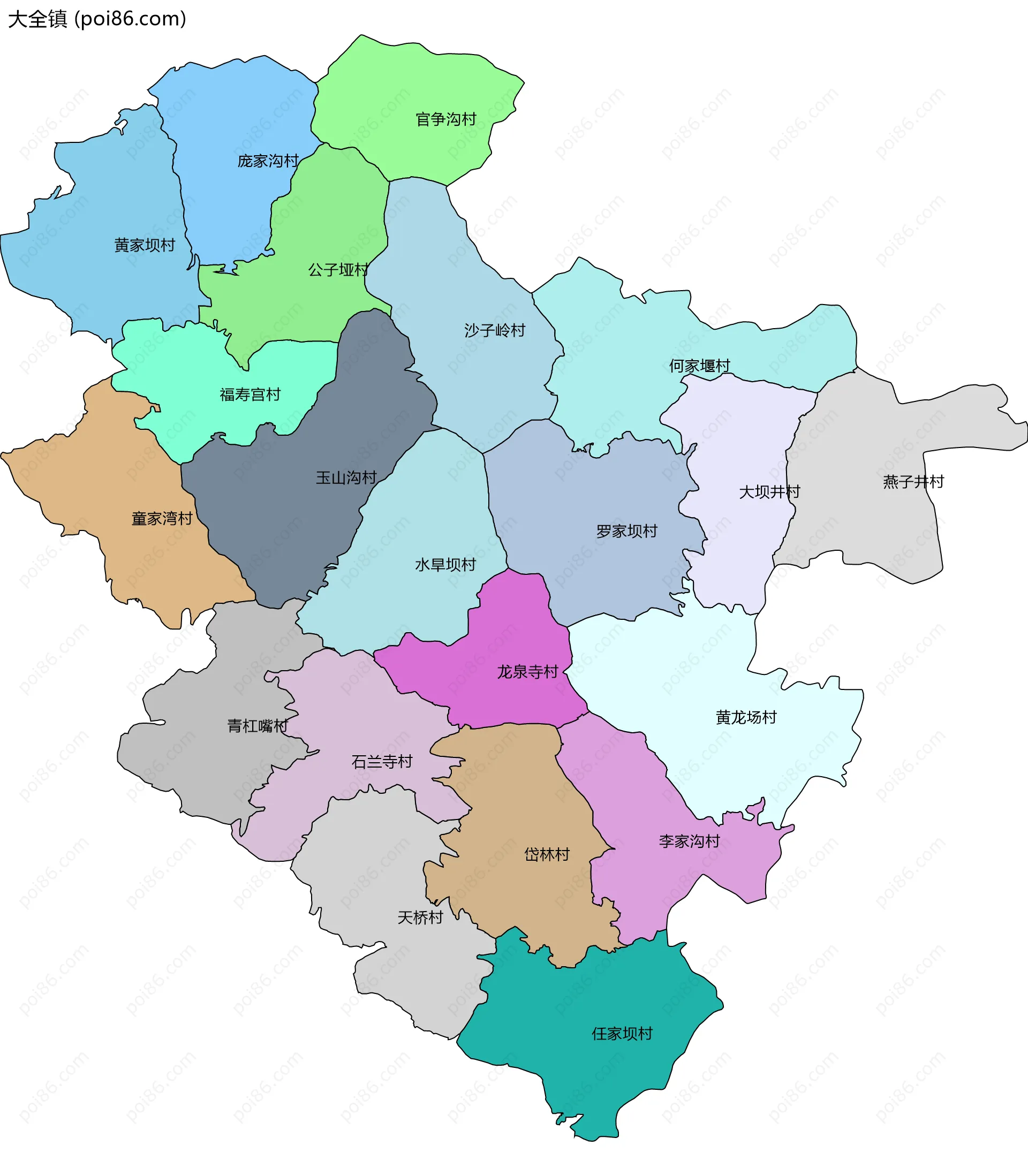 大全镇边界地图(五级行政区划)