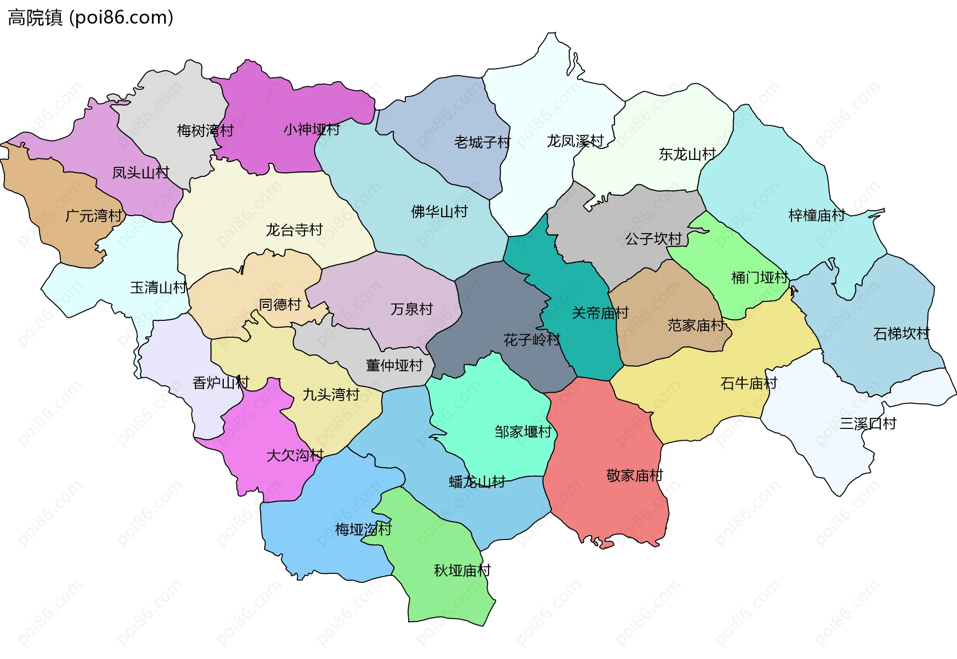 高院镇边界地图(五级行政区划)