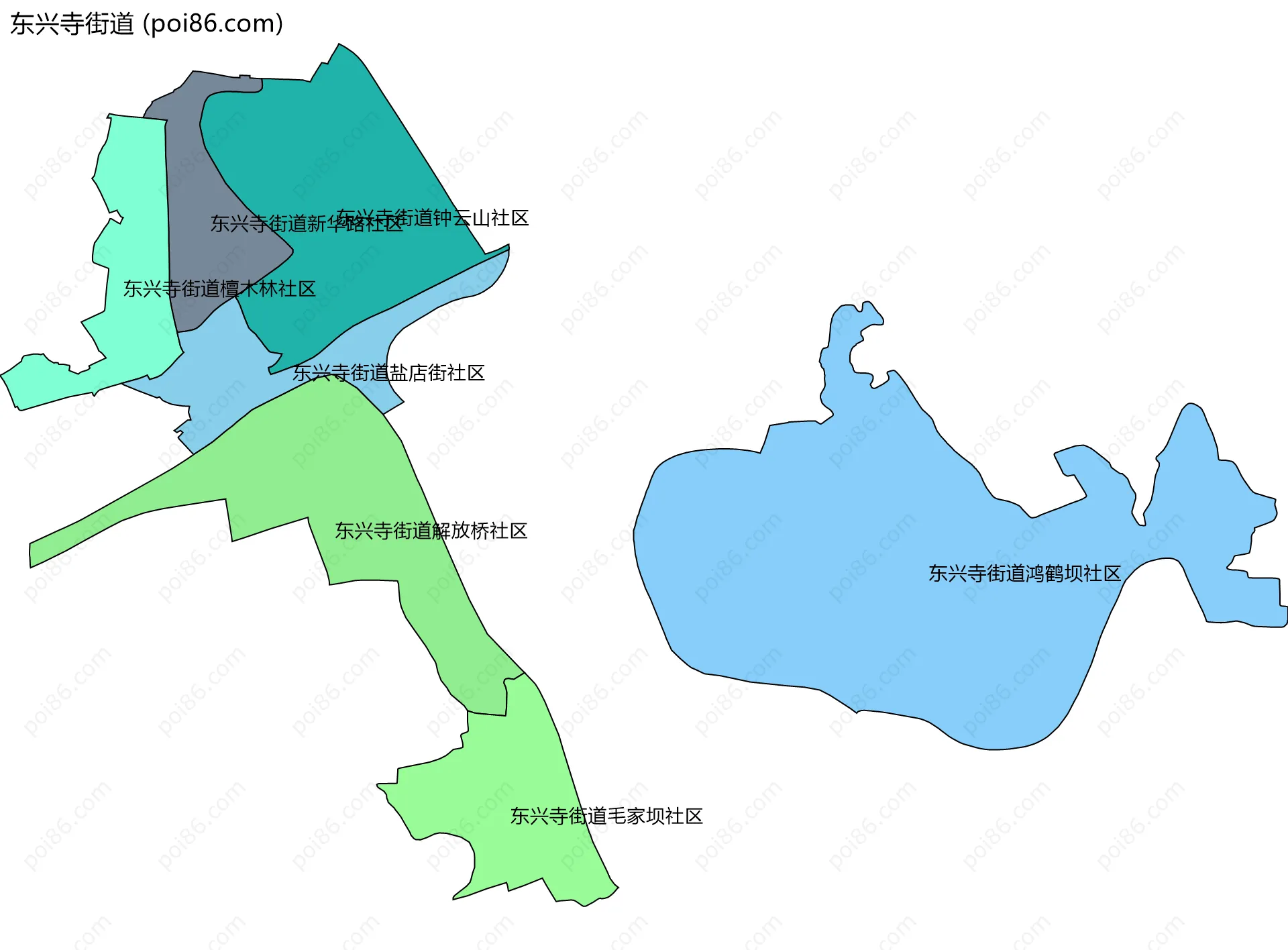 东兴寺街道边界地图(五级行政区划)