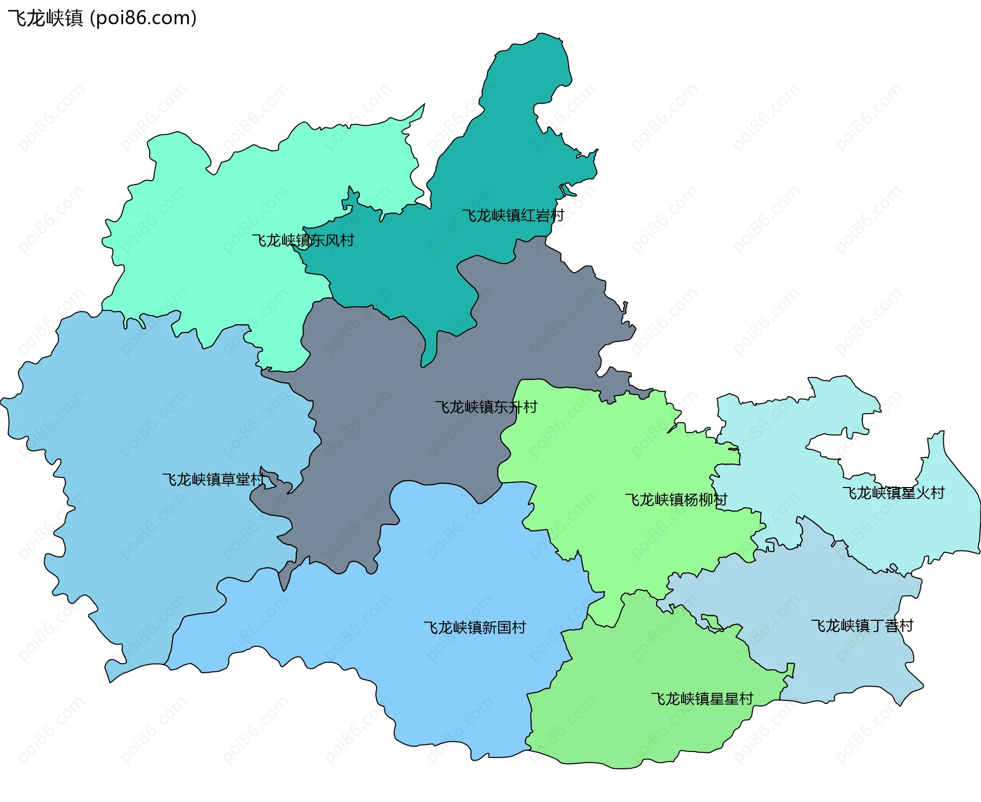 飞龙峡镇边界地图(五级行政区划)