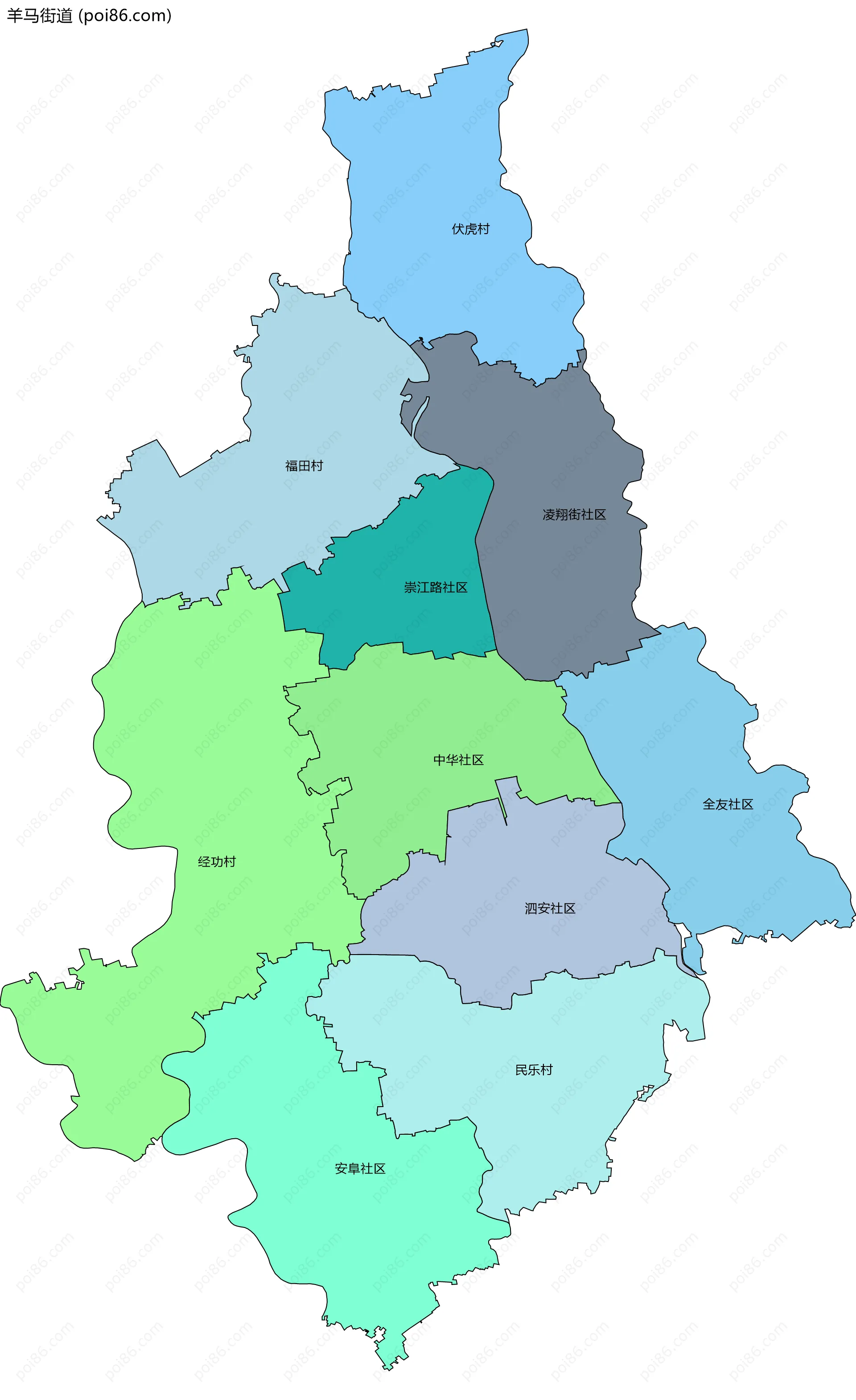 羊马街道边界地图(五级行政区划)