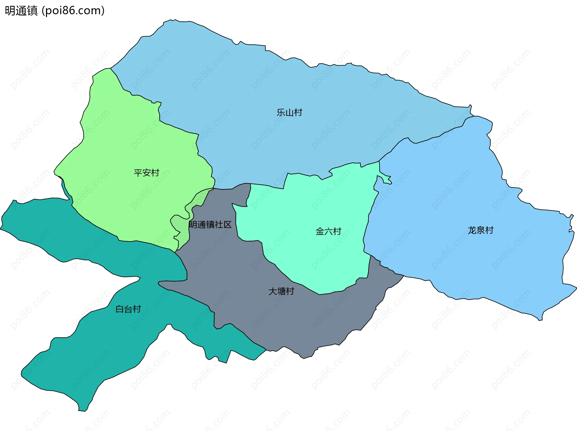 明通镇边界地图(五级行政区划)