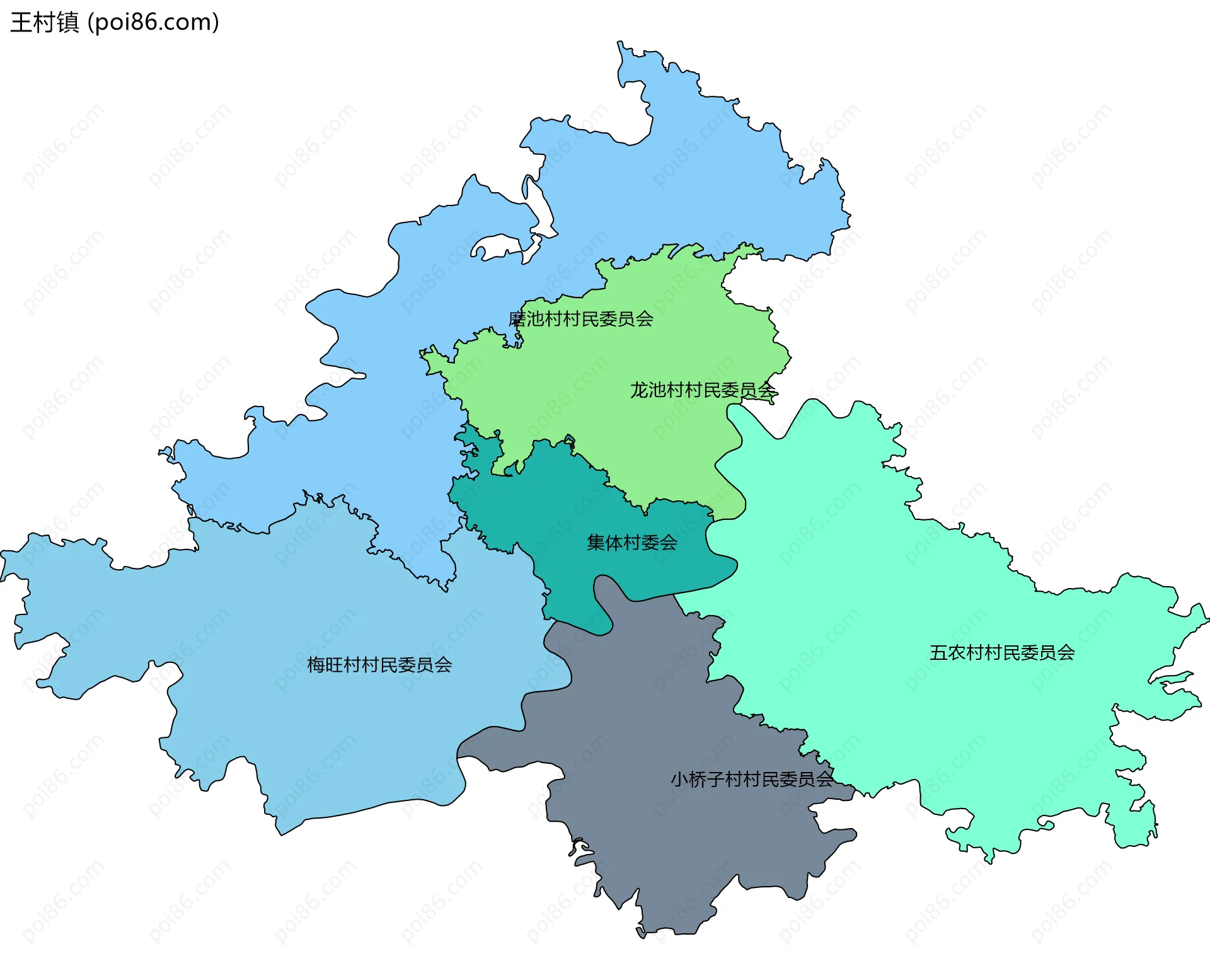王村镇边界地图(五级行政区划)