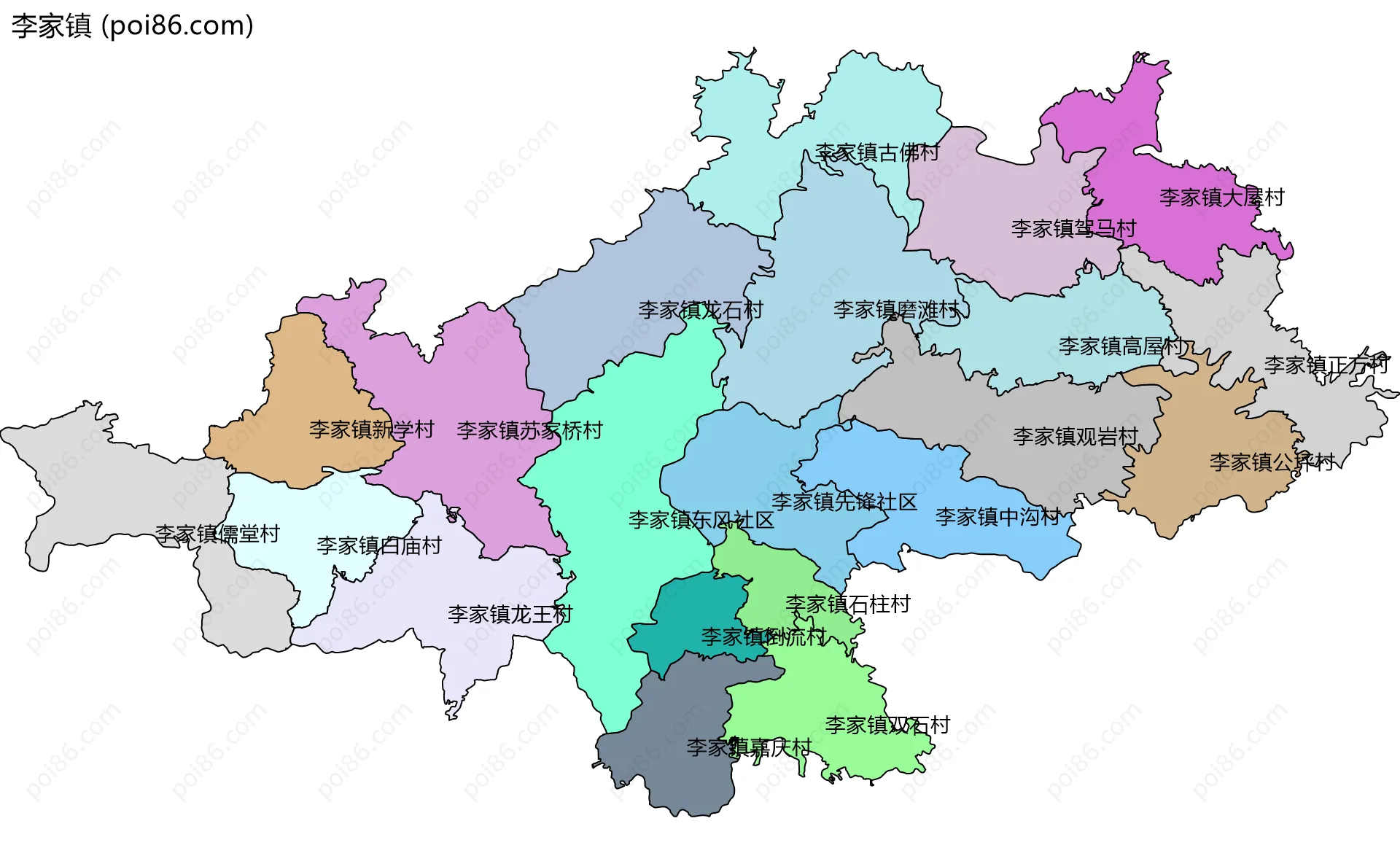 李家镇边界地图(五级行政区划)