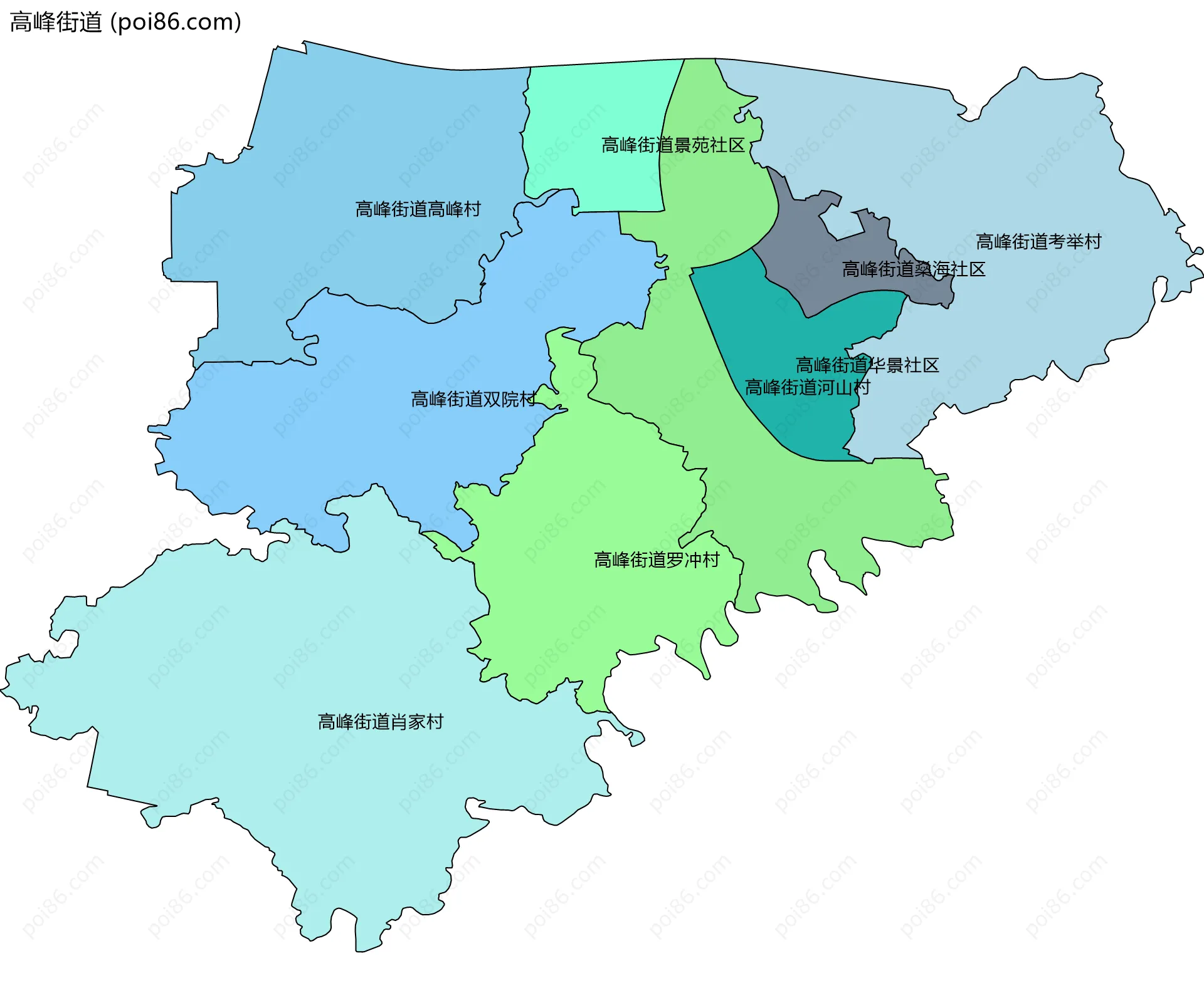 高峰街道边界地图(五级行政区划)